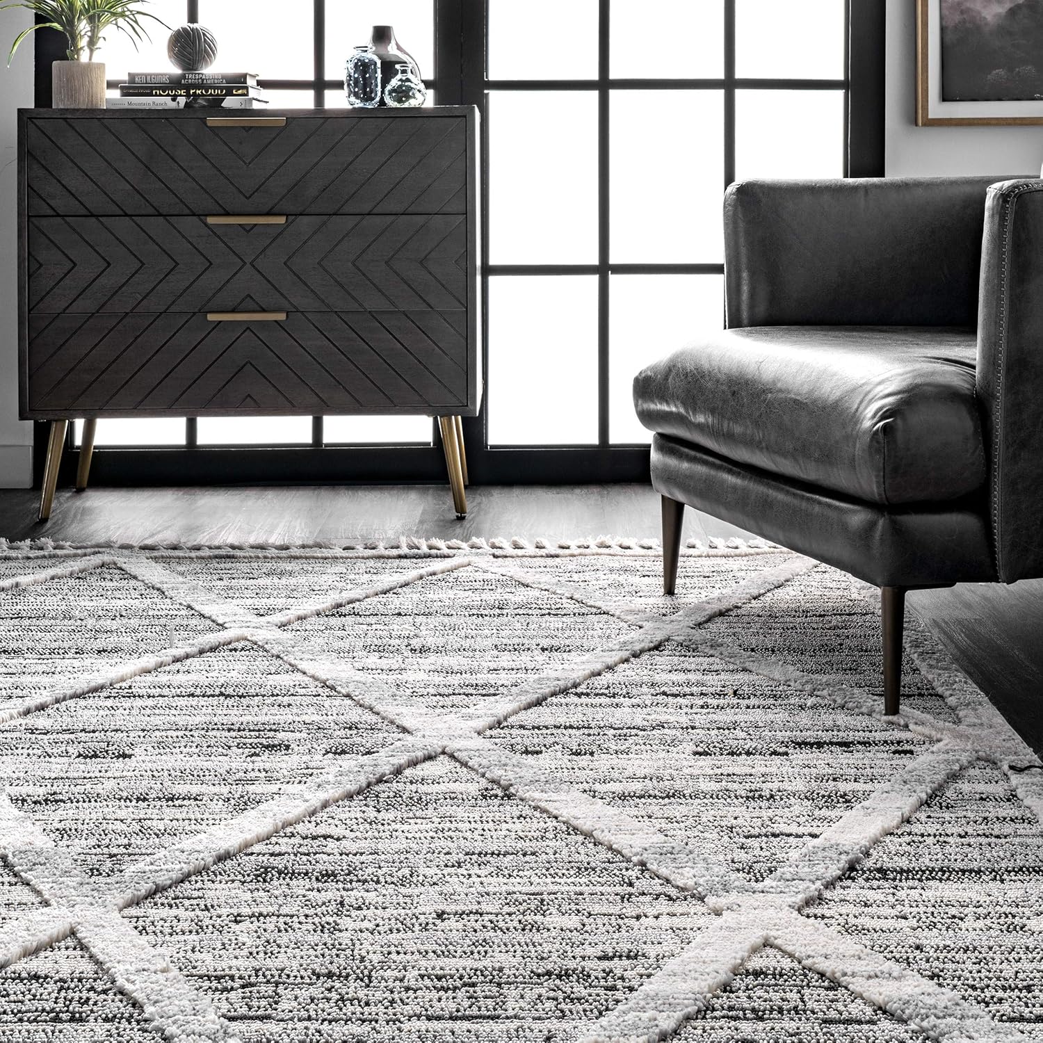 nuLOOM Suri Soft Diamond Trellis – Alfombra texturizada de 4 x 6 pulgadas, color gris