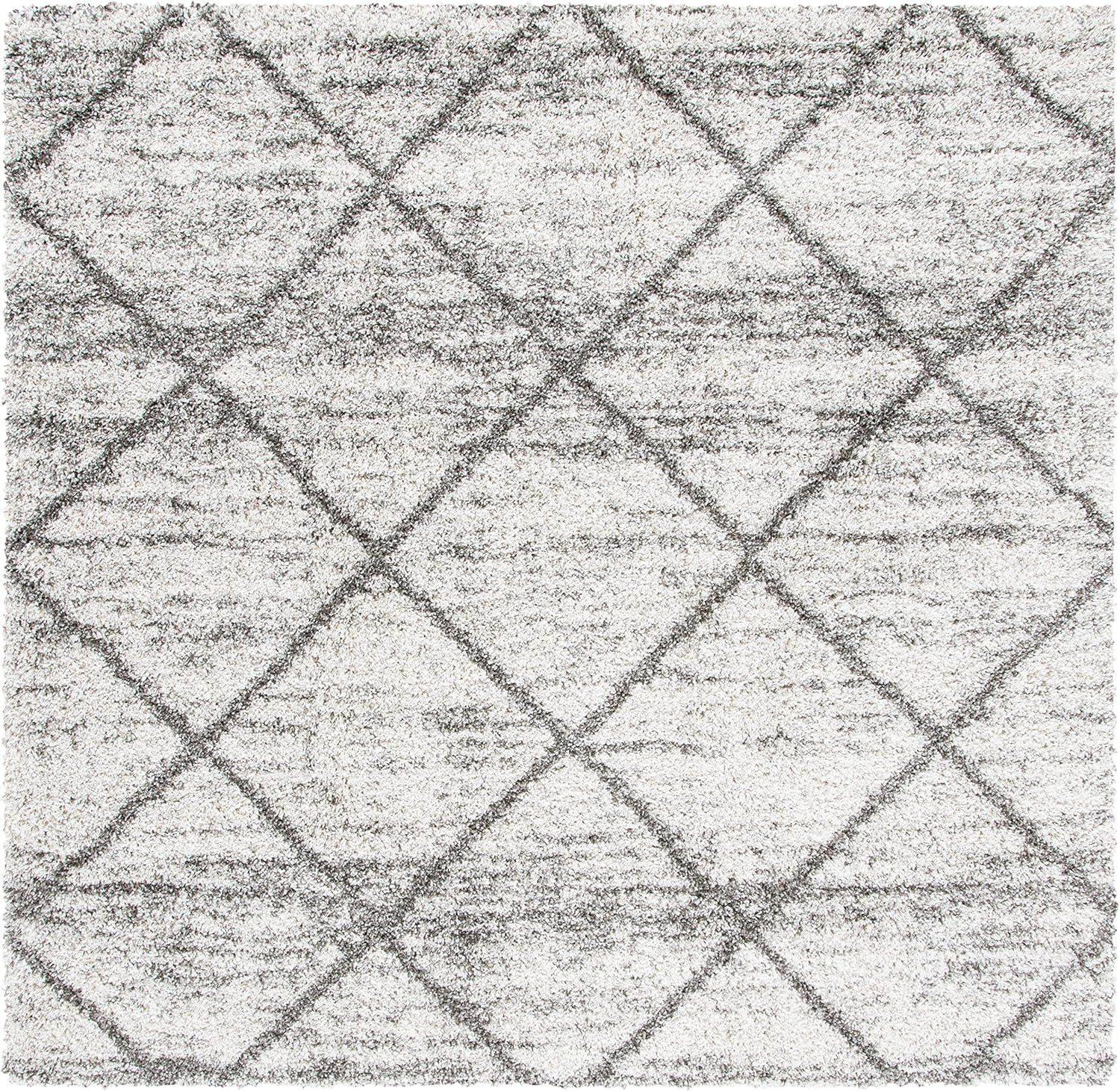 SAFAVIEH Colección Hudson Shag – Alfombra cuadrada, 8 pies, gris y beige, diseño de enrejado de diamante moderno, no desprende pelusa, 2 pulgadas de
