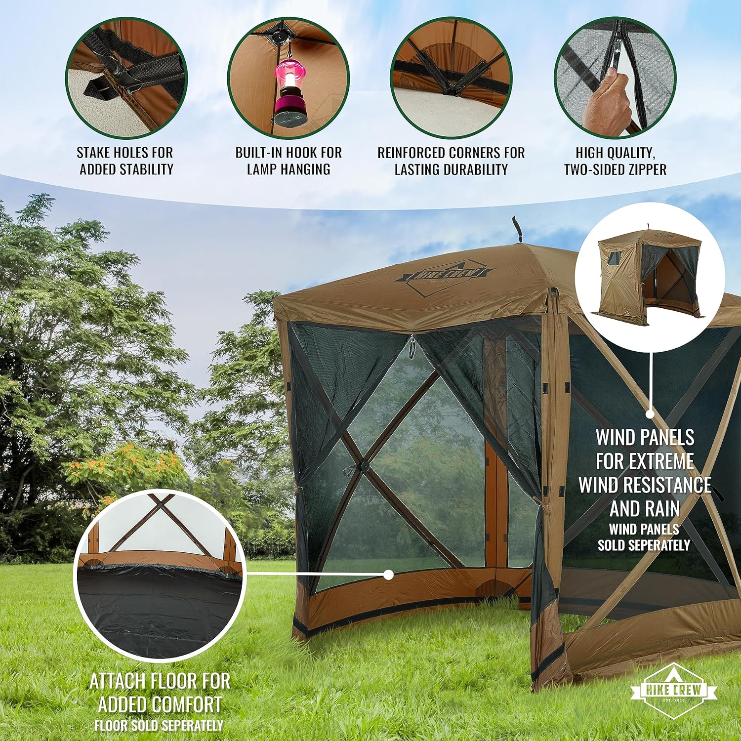 Hike Crew Tienda de campaña desplegable de 6 x 6 pies  Refugio instantáneo de 4 lados para exteriores con estacas, cuerdas y bolsa de transporte