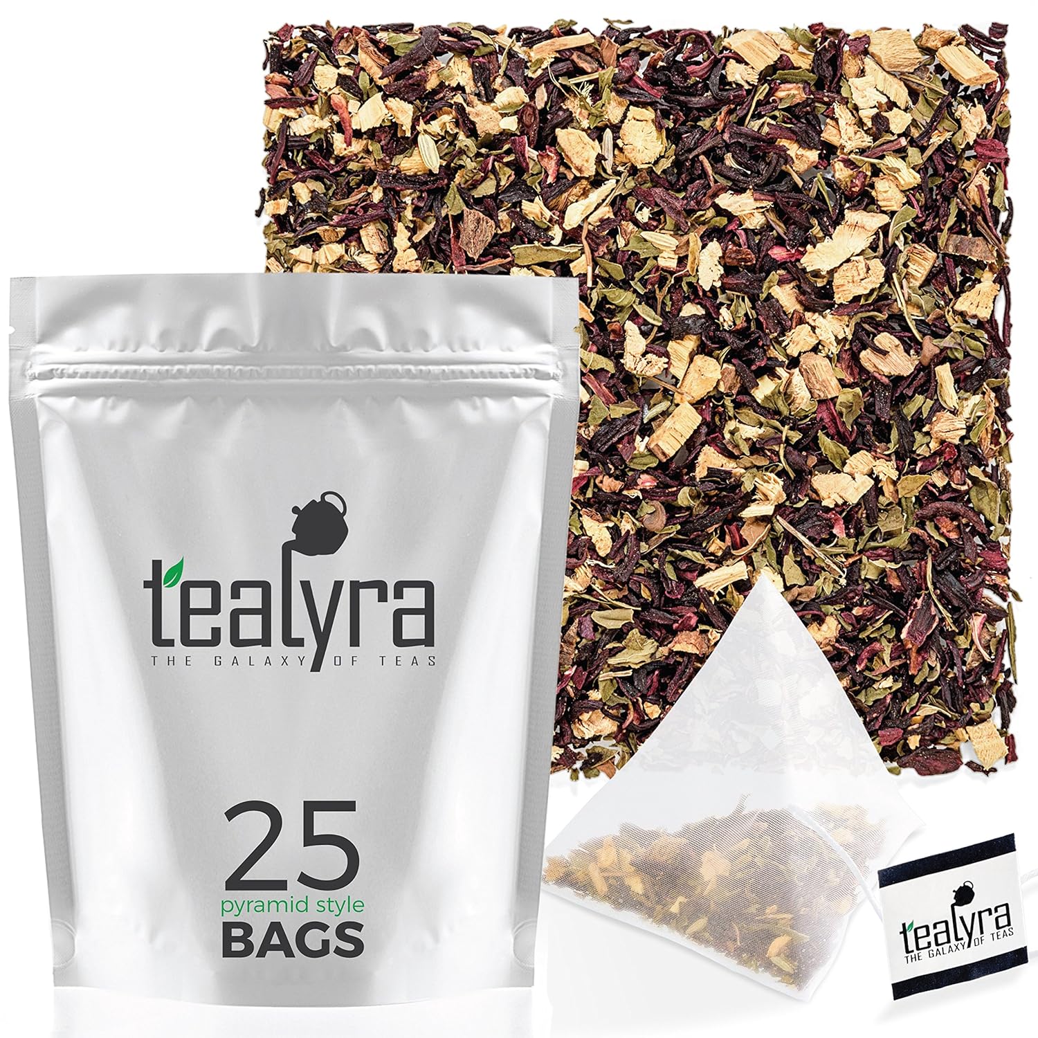 Tealyra – Flat Belly Detox – 25 Bolsas – Hinojo – Menta – Hibisco – Té de hojas sueltas Wellness Herbal – Té Cleanse – Sin cafeína – Bolsas estilo