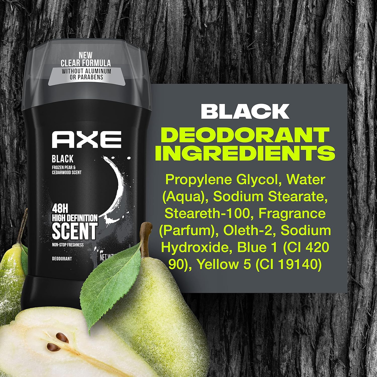 AXE Desodorante en barra sin aluminio para hombres, protección contra olores para una frescura duradera, desodorante negro congelado de pera y