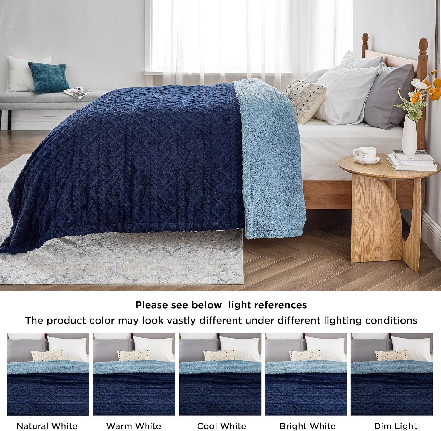 Bedsure – Manta Sherpa para el sofá – Manta suave y acogedora para la cama, manta de lana gruesa para el invierno, azul marino, 50×60 pulgadas