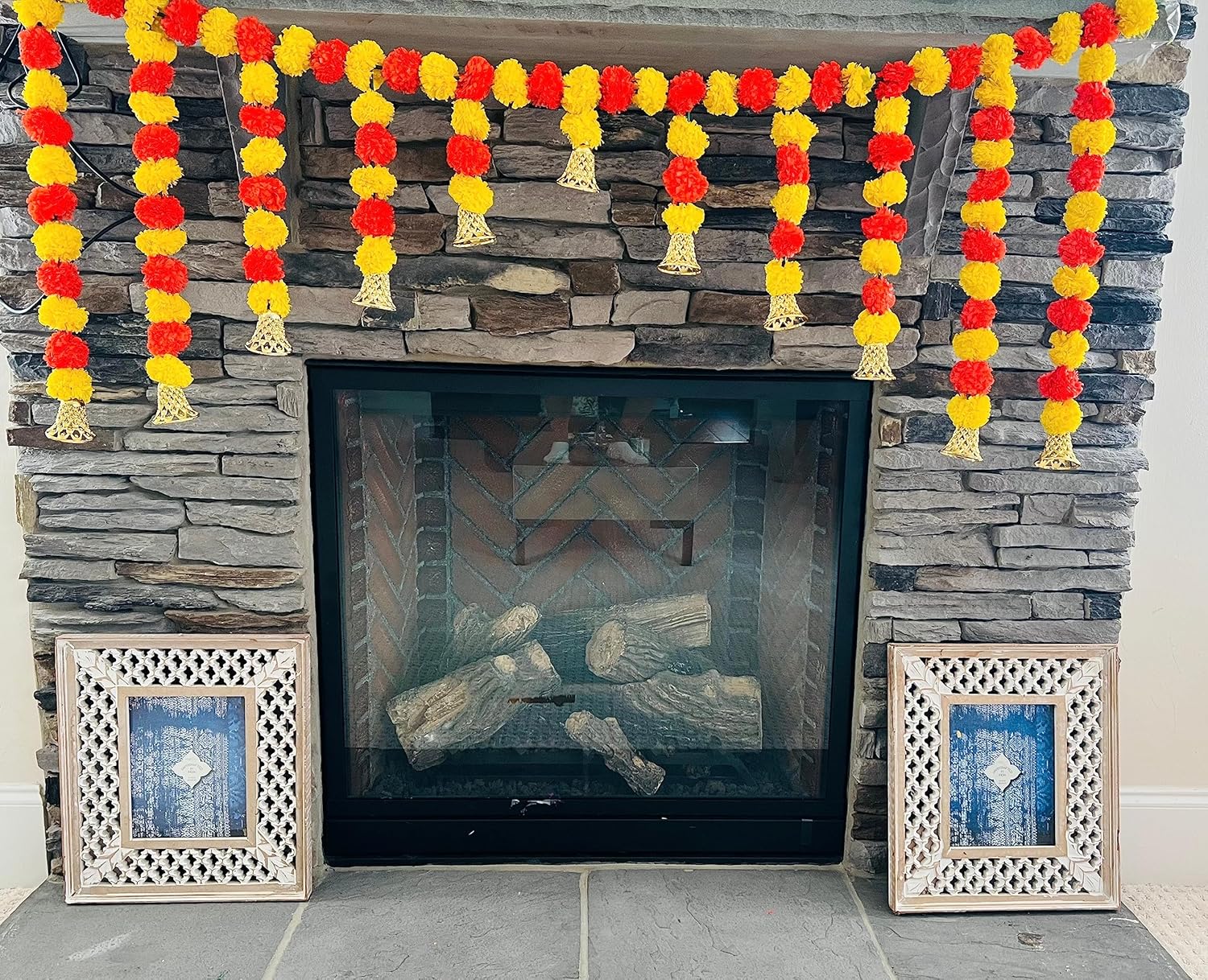 Toran para colgar en la puerta de caléndula de 5 pies, color amarillo y naranja  Thorans indio  Guirnalda de flores para Pooja Mandir, puerta,