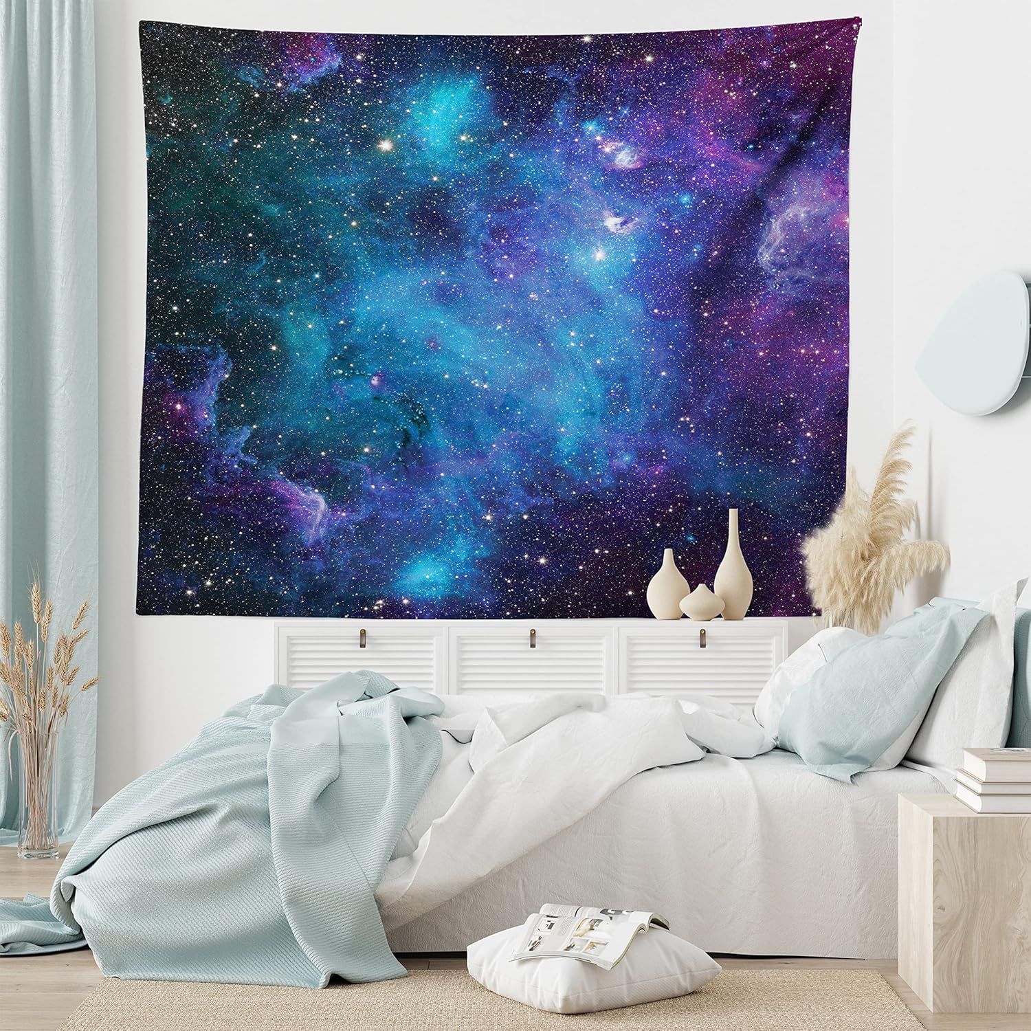 Ambesonne Tapiz del espacio exterior, estrellas galaxias en el espacio, planetas astronómicos celestiales en el universo, Vía Láctea, decoración de