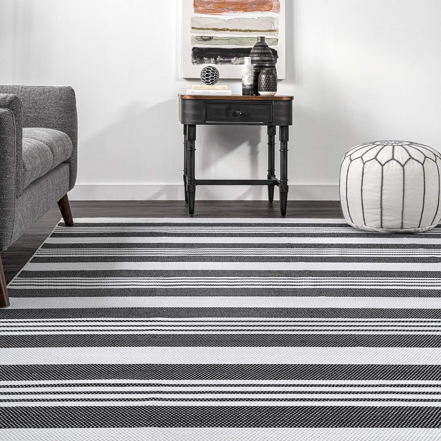 nuLOOM Lena Alfombra de área a rayas lavable a máquina, 5 x 8 pies, gris, rectangular