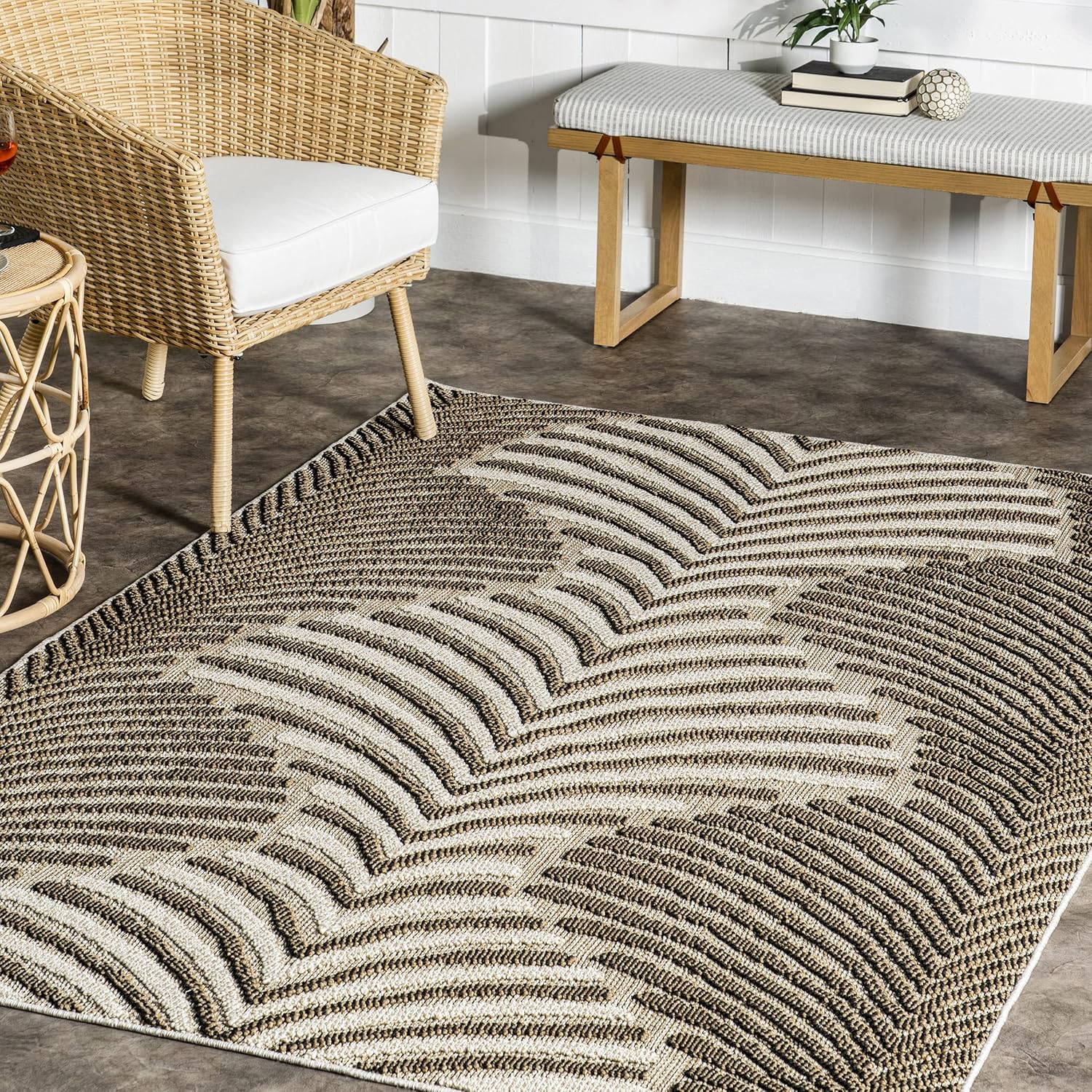 nuLOOM Mandie Modern Zebra – Alfombra de área para interiores y exteriores, 7 x 9 pies, color beige