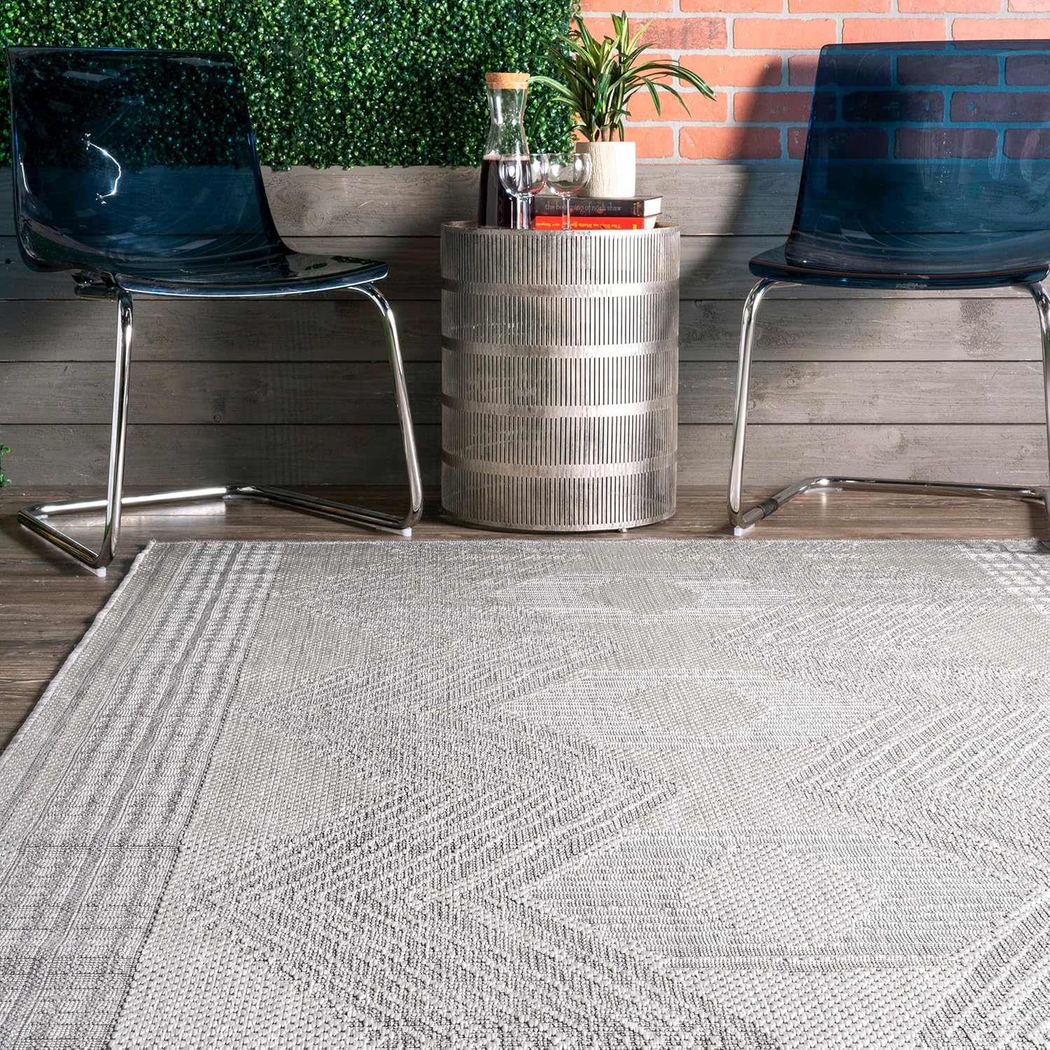 nuLOOM Ranya – Alfombra tribal para interiores y exteriores, 5 x 8, color gris claro