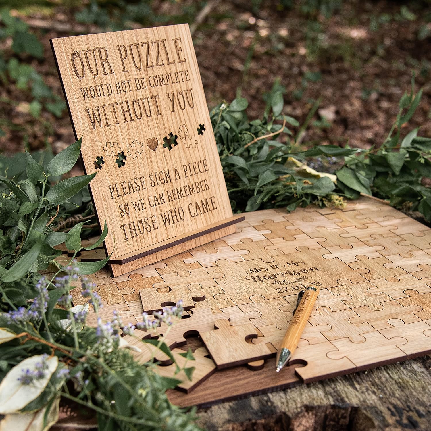Wedding guest book alternative jigsaw puzzle personalized guestbook  laser engraved wooden pieces for party engagement reception anniversary (66