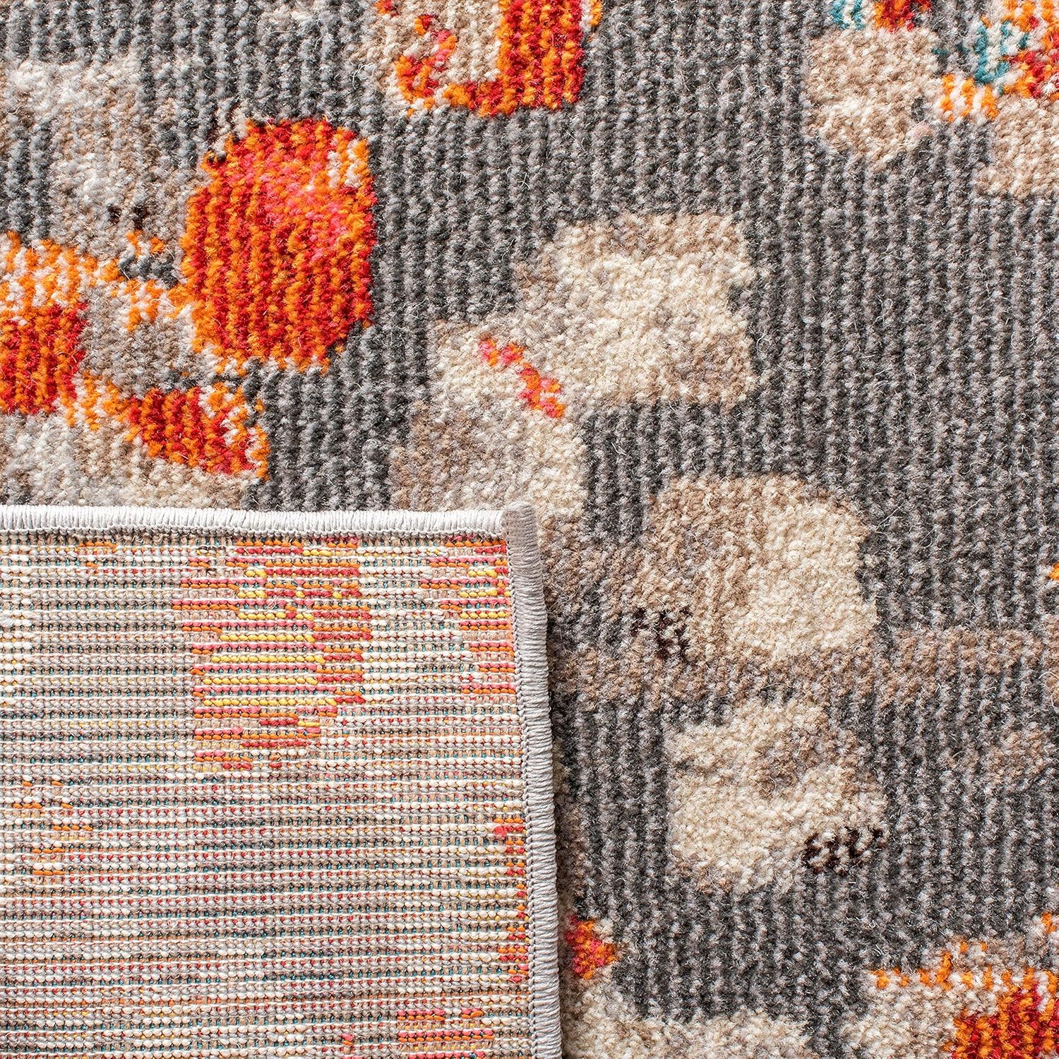 SAFAVIEH MAD425H Madison Collection Alfombra decorativa cuadrada de 3′, grisnaranja, diseño abstracto bohemio desgastado, no desprende pelusa, para