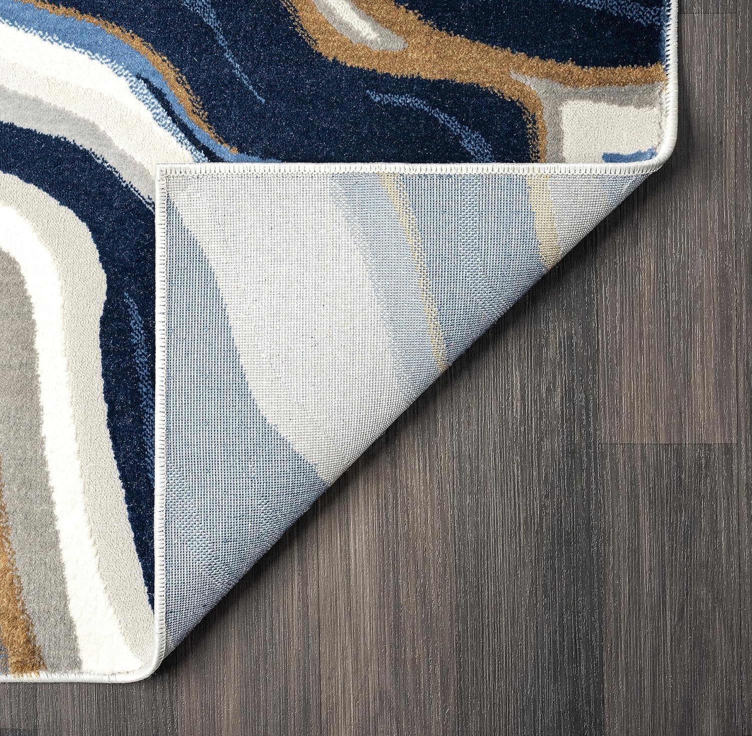 Abani Regal Collection – Alfombra de área, diseño abstracto ondulado azulgris, 5 x 8 pies, fácil de limpiar, duradera para niños y mascotas, no