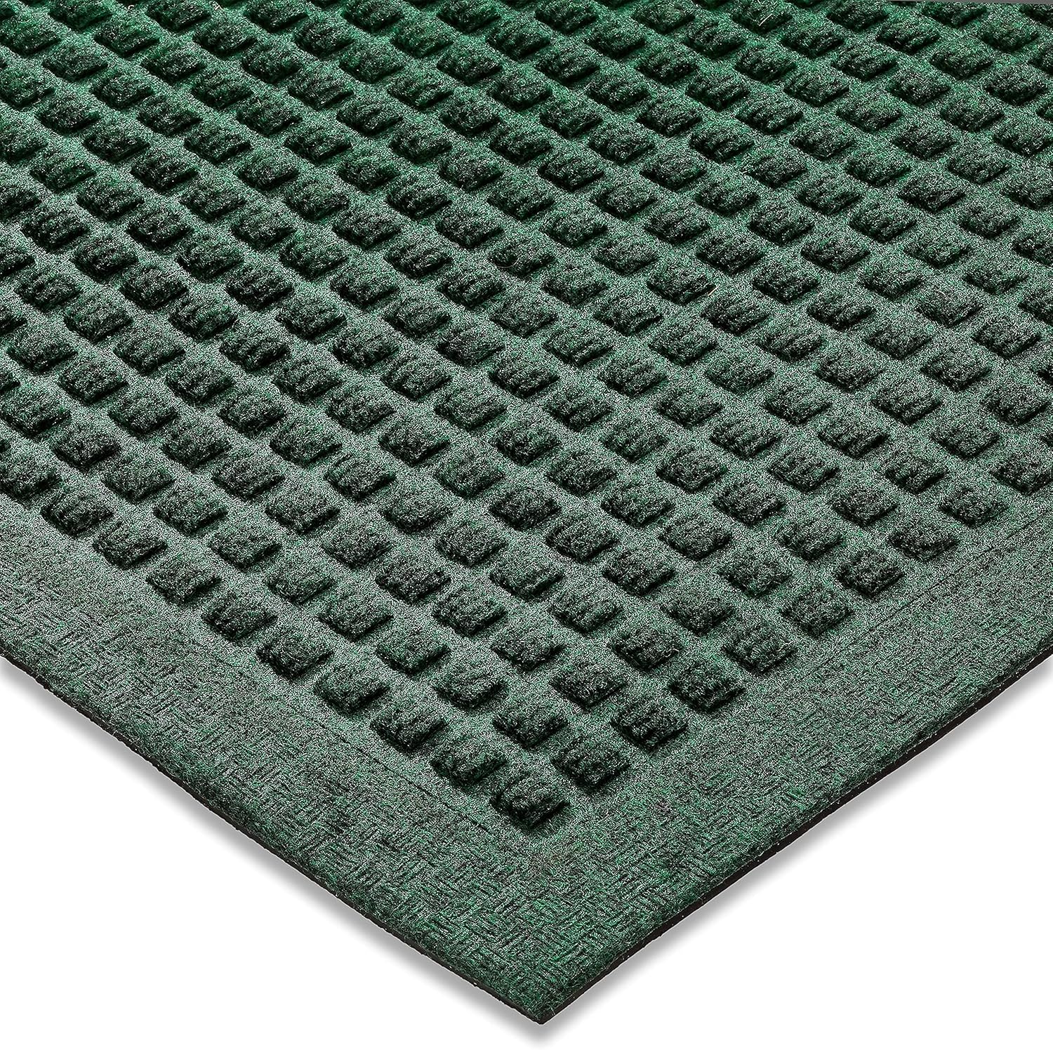 Ecomills Tapete de goma mediano, 24 x 36 pulgadas, verde, grande, absorbente, para interiores y exteriores, resistente a las manchas, parte trasera