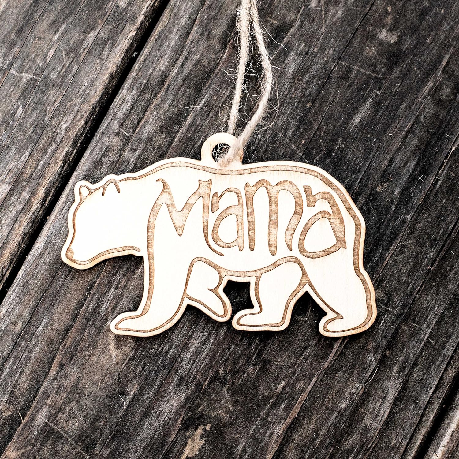 Ornament – Mama Bear – Raw Wood 4x2in