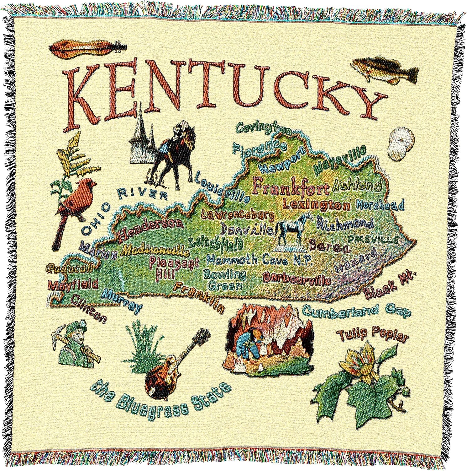 Pure Country Weavers State of Kentucky – Manta cuadrada para regazo, manta de tapiz de regalo, tejida de algodón, fabricada en los Estados Unidos