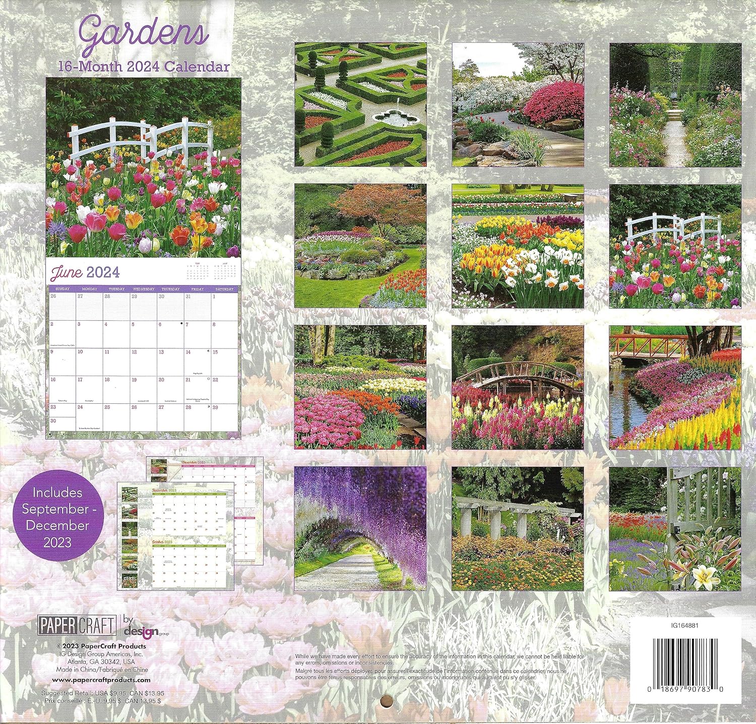 Gardens – Calendario de pared de tamaño completo 2024 para planificar, programar y organizar