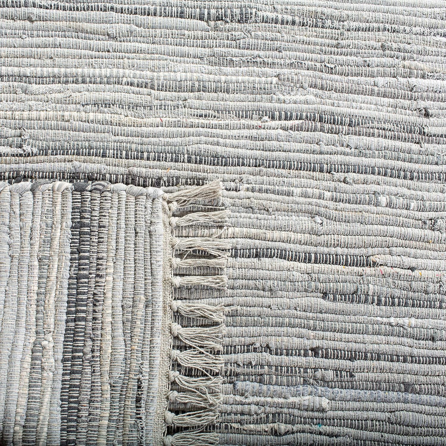 SAFAVIEH, colección Rag Rug – Alfombra bohemia de algodón hecha a mano, de 8 pies, cuadrada, color gris, a rayas (RAR121A)