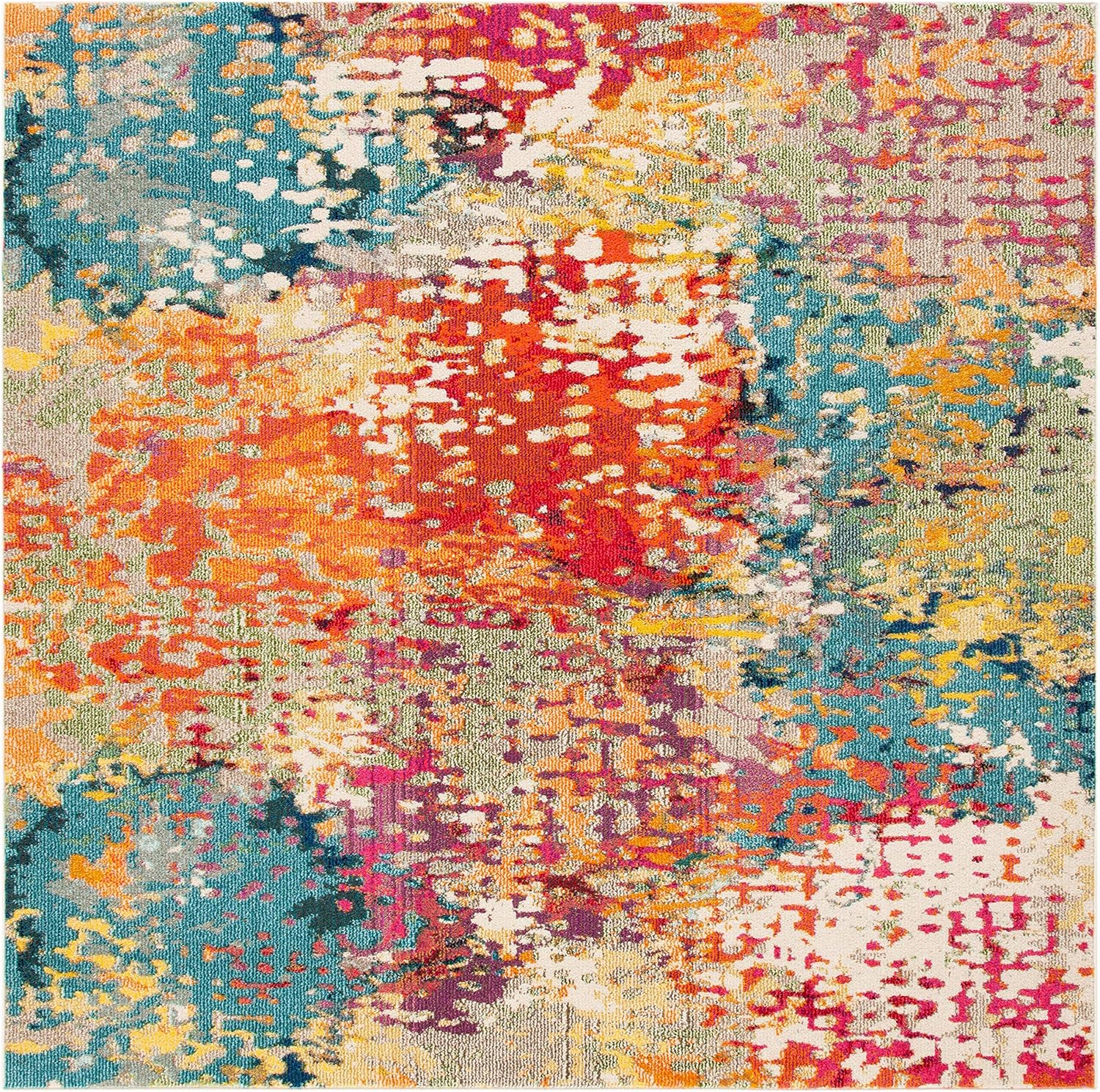 SAFAVIEH Madison Collection – Alfombra cuadrada de 3 pies, color marfil y multicolor, diseño bohemio abstracto envejecido, no desprende pelusa y de