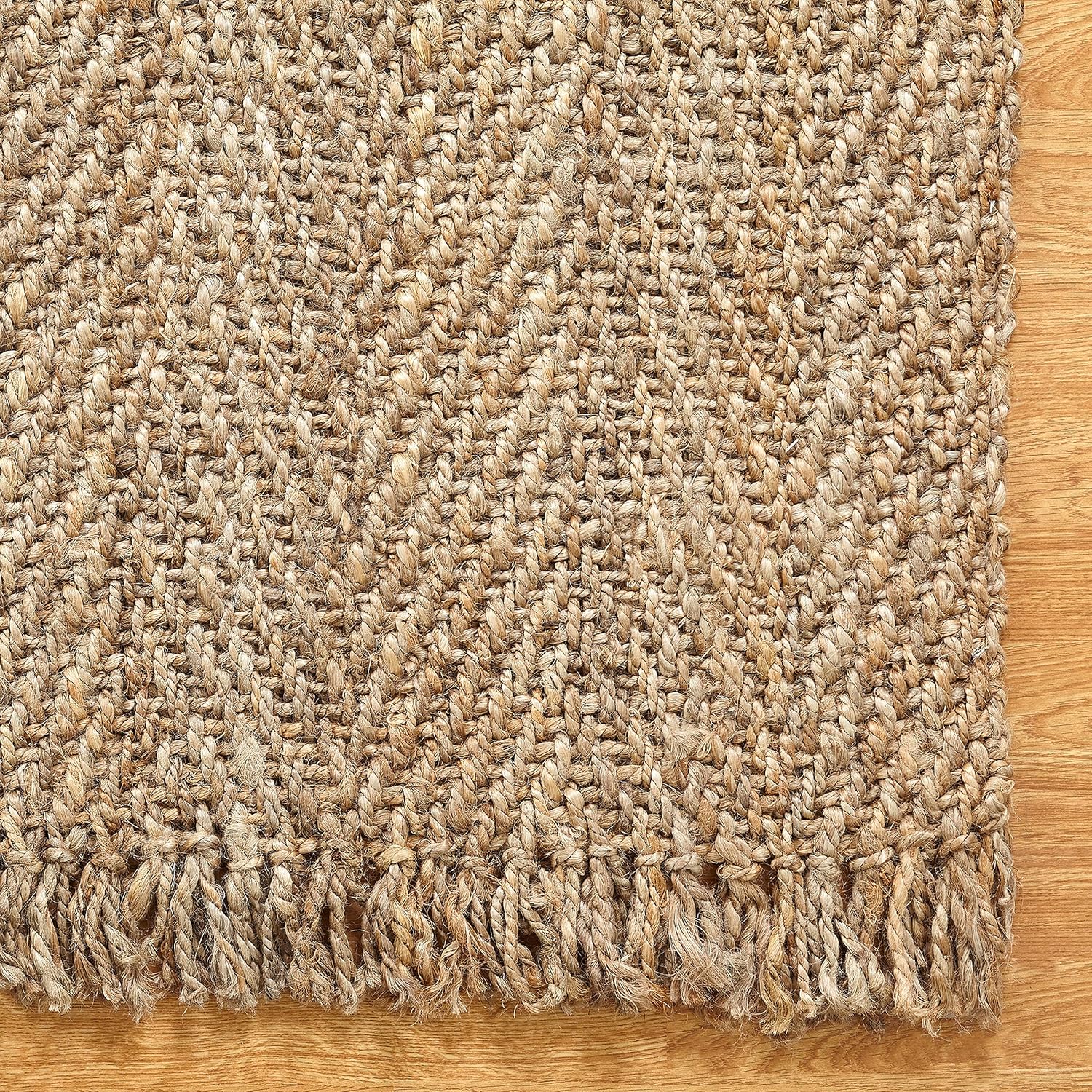 Superior Alfombra bohemia de yute con flecos, 9 x 12 pies, natural