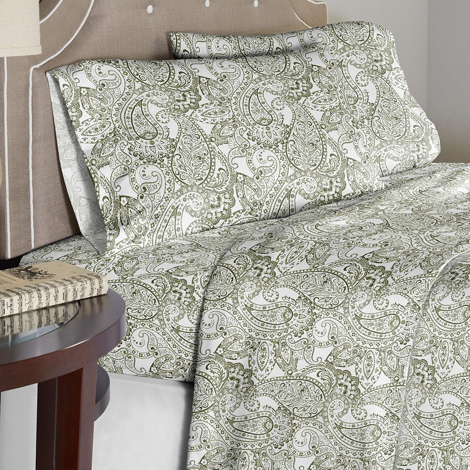 Pointehaven Juego de sábanas y fundas de almohada 100% percal de algodón suave, estampadas, se adapta a colchones de 18 pulgadas de profundidad,