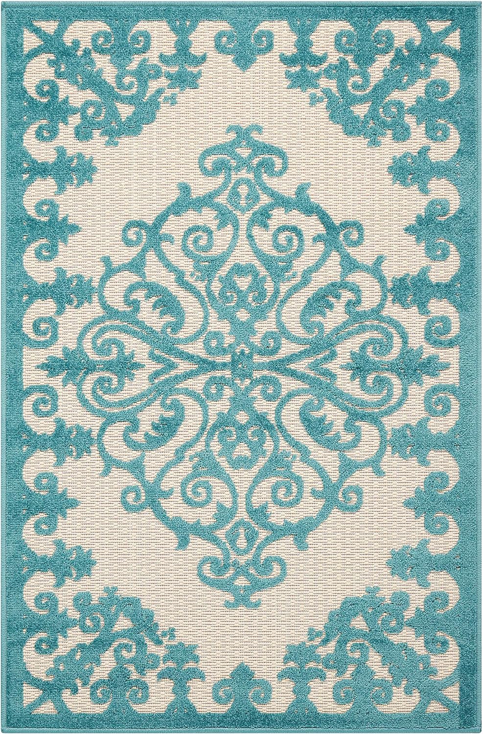 Nourison Aloha – Alfombra para interiores y exteriores, 2.8 x 4 pies, tropical, botánica, fácil de limpiar, no se desprende, para dormitorio, sala