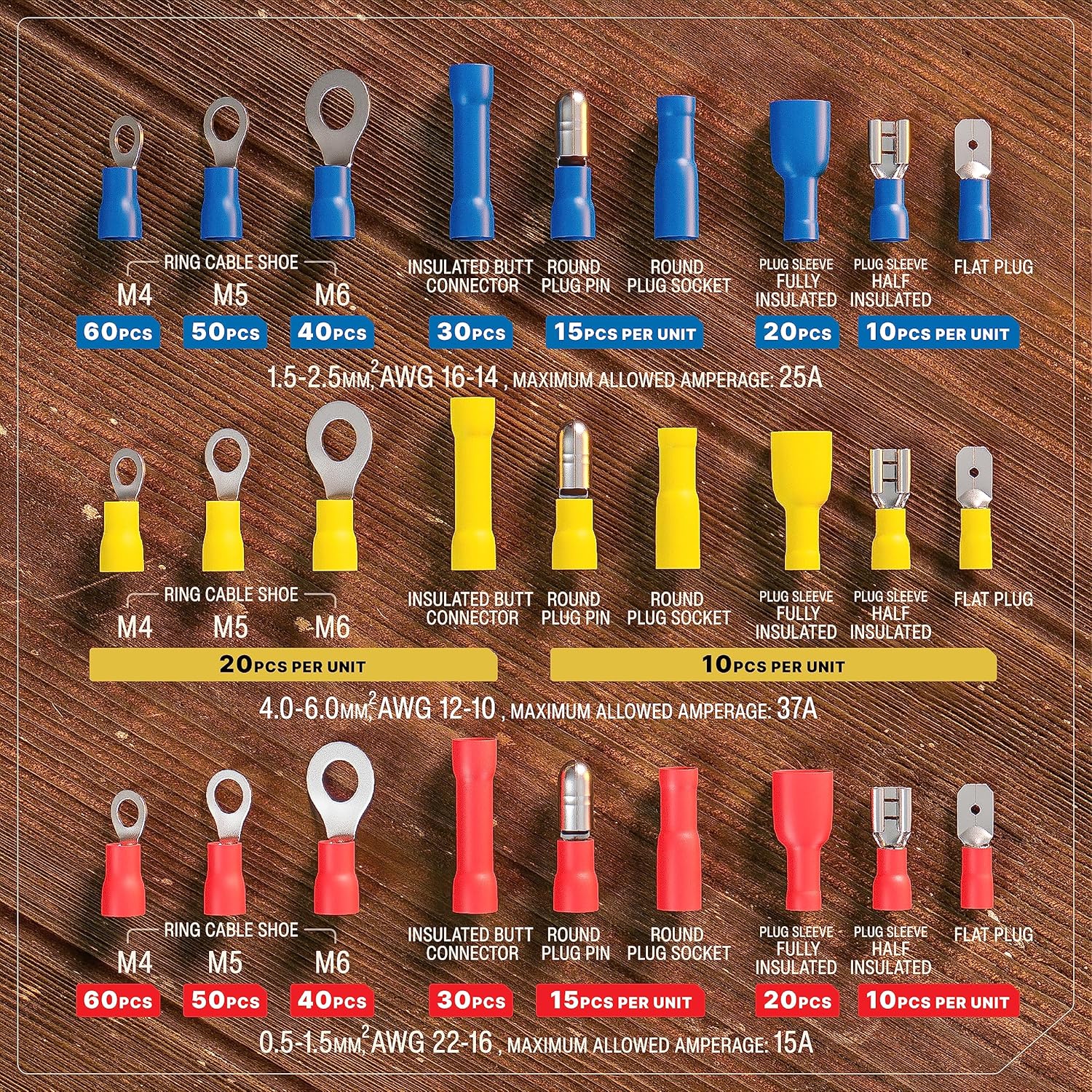 BAURIX Kit de herramientas de crimpado de cables AWG 22-10 – Kit de conectores de alambre de 700 piezas – Herramienta de crimpado de cables para