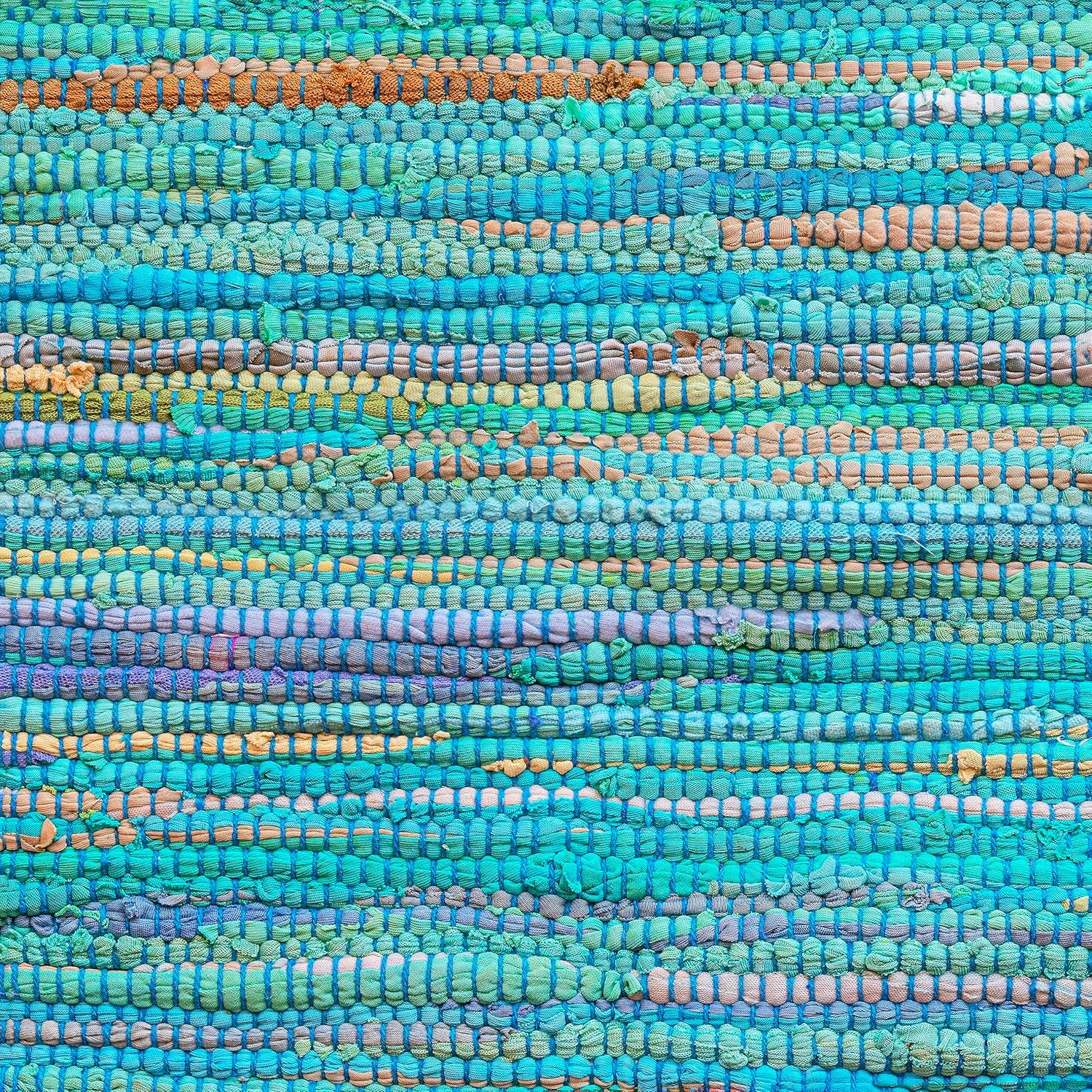 HOMEMONDE Home Collection Alfombra de trapo, tejida a mano, color verde azulado, 4 x 6 pies, alfombra Chindi de algodón reciclado para sala de