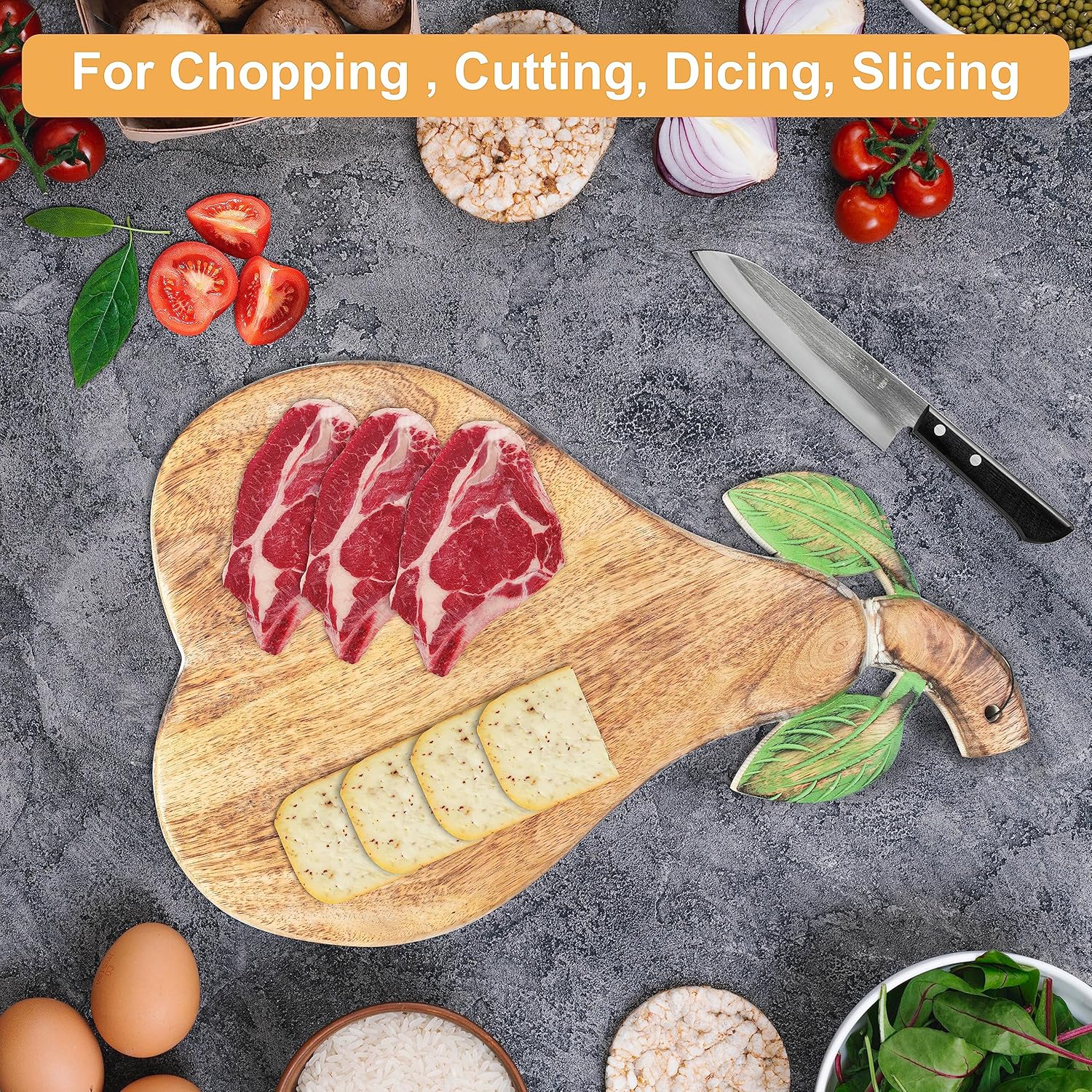 Crocon Tabla de cortar de madera con asa, regalos para el día de la madre, tabla de cortar reversible para cocina, tabla de charcutería para carne,