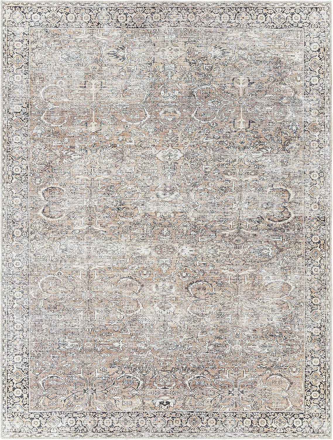 Kemer Collection – Alfombra de pasillo de cocina, lavable a máquina, estilo vintage, envejecida, desteñida, oriental bohemia persa con bordes