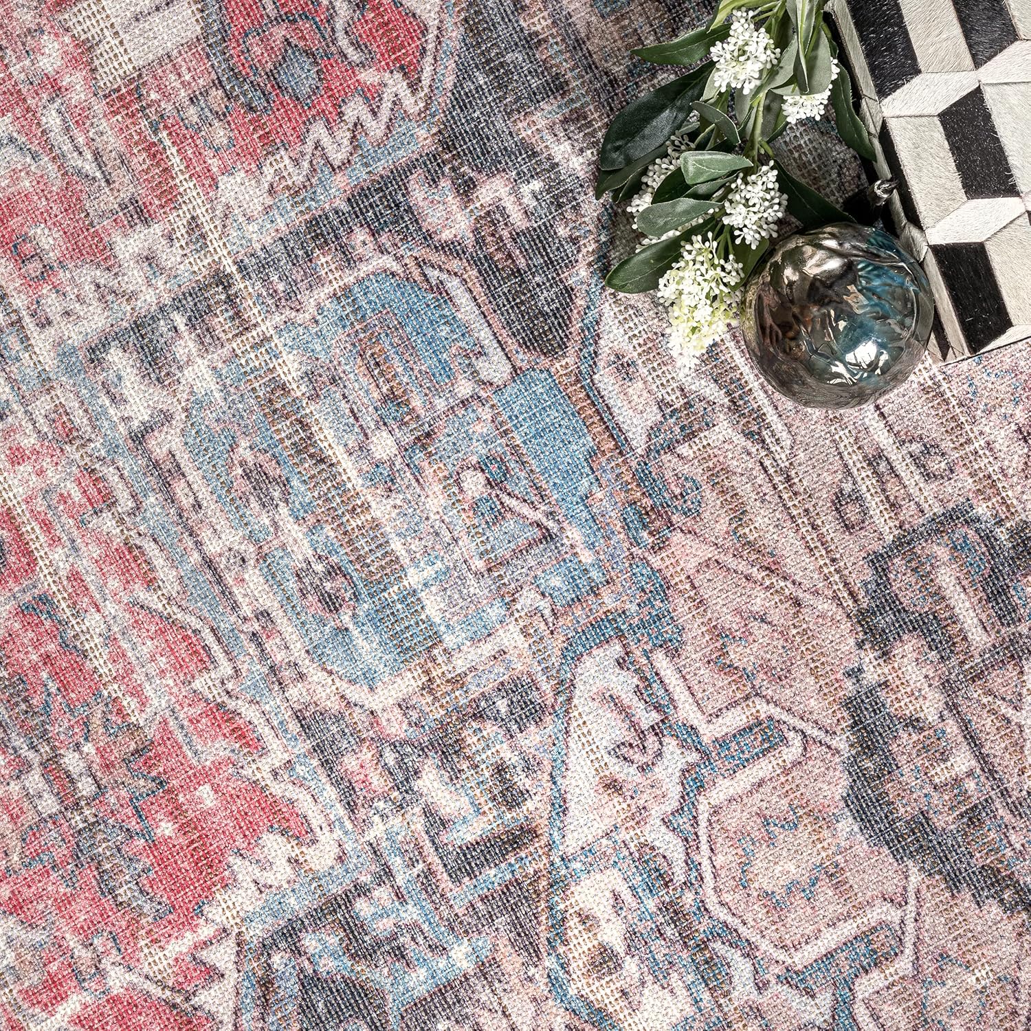nuLOOM Jessie – Alfombra de medallón tradicional y envejecida lavable a máquina, 2 pies 8 pulgadas x 8 pies, color óxido