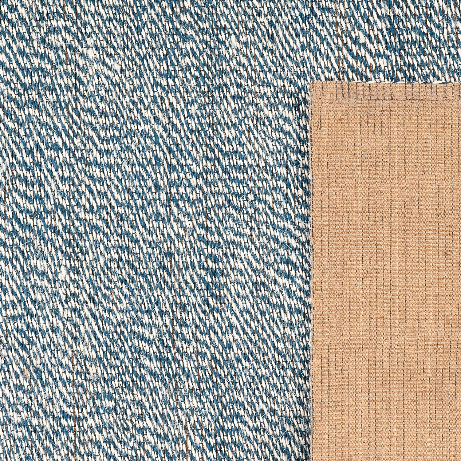 SAFAVIEH NF448C – Alfombra de área de colección de fibra natural, 8 x 10 pies, azul y marfil, yute hecho a mano, ideal para zonas de alto tráfico en