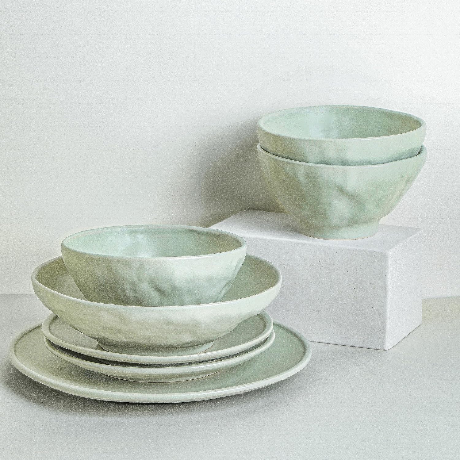 NENDO – Vajilla de 32 piezas de gres, gris salvia