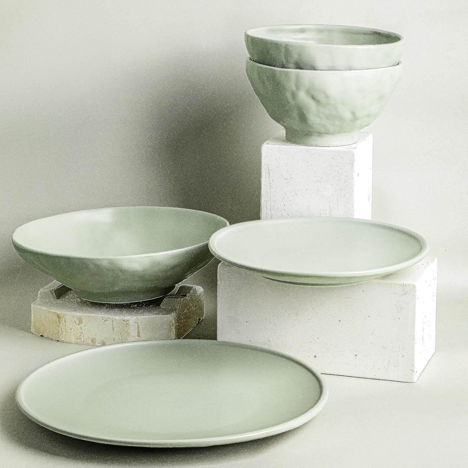 NENDO – Vajilla de 32 piezas de gres, gris salvia