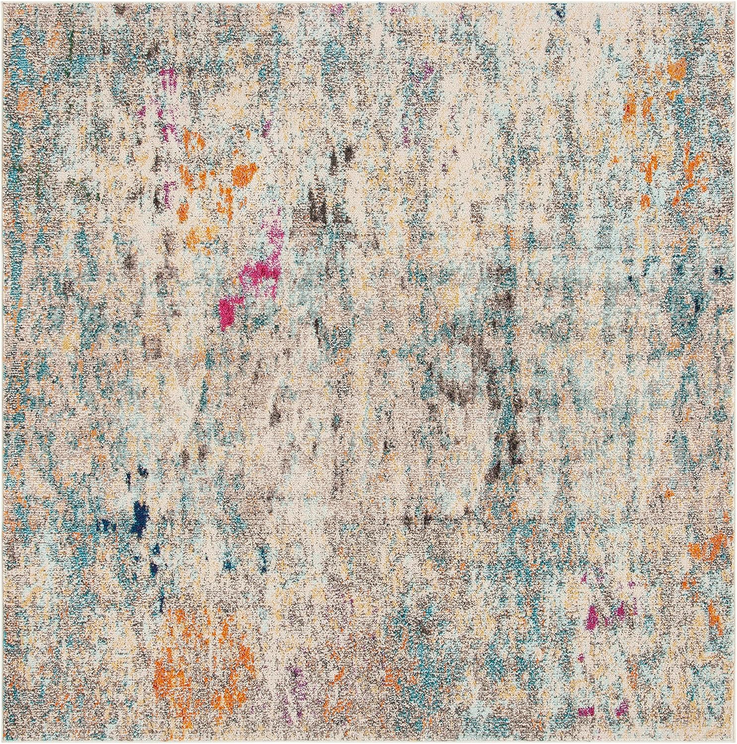 SAFAVIEH MAD425F Madison Collection Alfombra decorativa cuadrada de 3′, grisdorado, diseño abstracto bohemio desgastado, no desprende pelusa, para