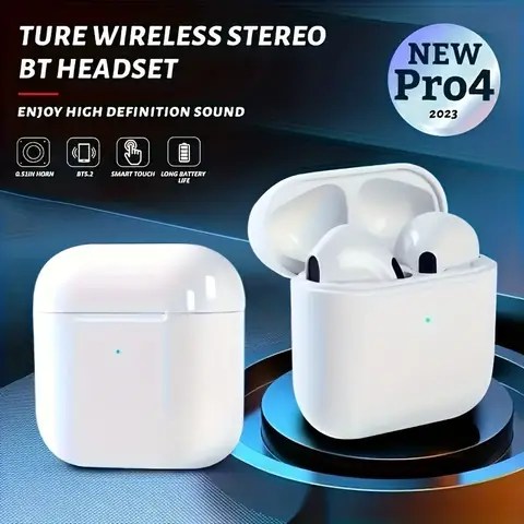 Pro 4 TWS 무선 이어폰 – 블루투스 5.3 호환, Xiaomi 및 iPhone 지원, 마이크 내장, 방수 헤드셋 Pro 4 TWS 무선 이어폰 – 블루투스 5.3 호환, Xiaomi 및 iPhone 지원, 마이크 내장, 방수 헤드셋