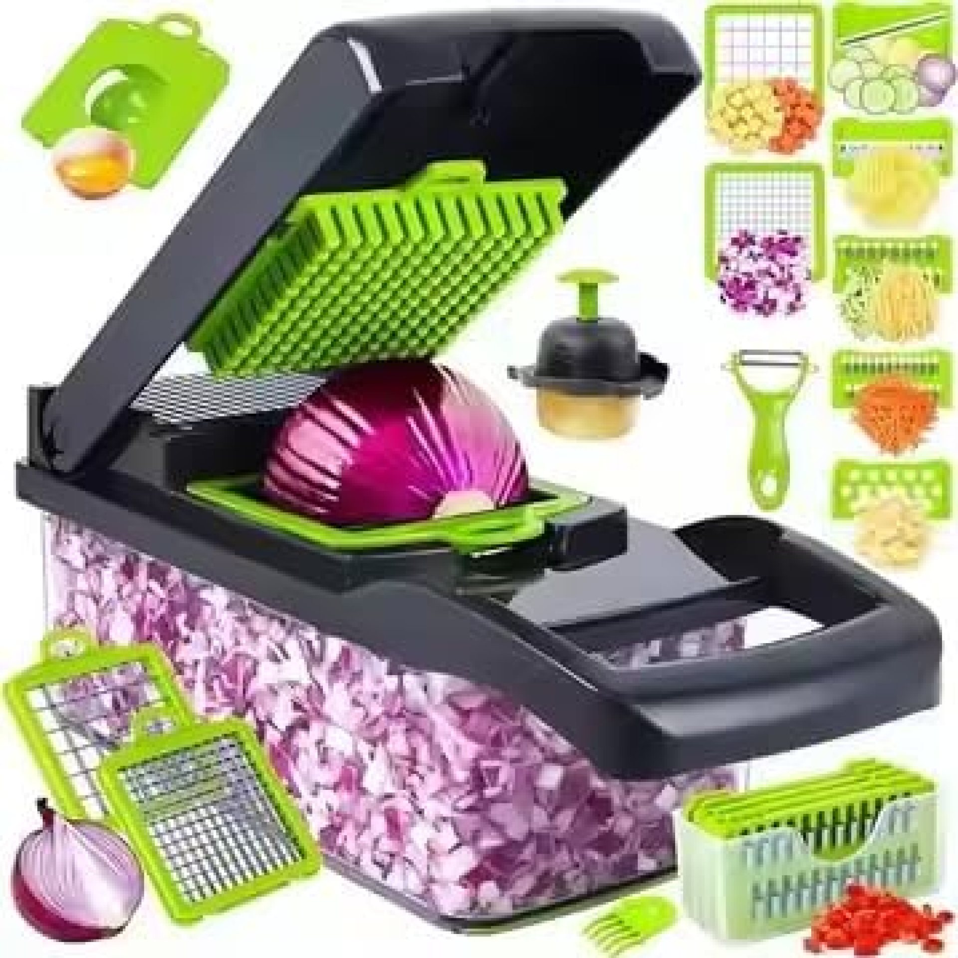 16 in 1 Multifunctional Veggie Chopper with Container and Lid 8 Blades Peeler,Mandoline Slicer,Garlic Grater Onion Chopper Dicer For Kitchen Meals 16 in 1 Multifunctional Veggie Chopper with Container and Lid 8 Blades Peeler,Mandoline Slicer,Garlic Grater Onion Chopper Dicer For Kitchen Meals