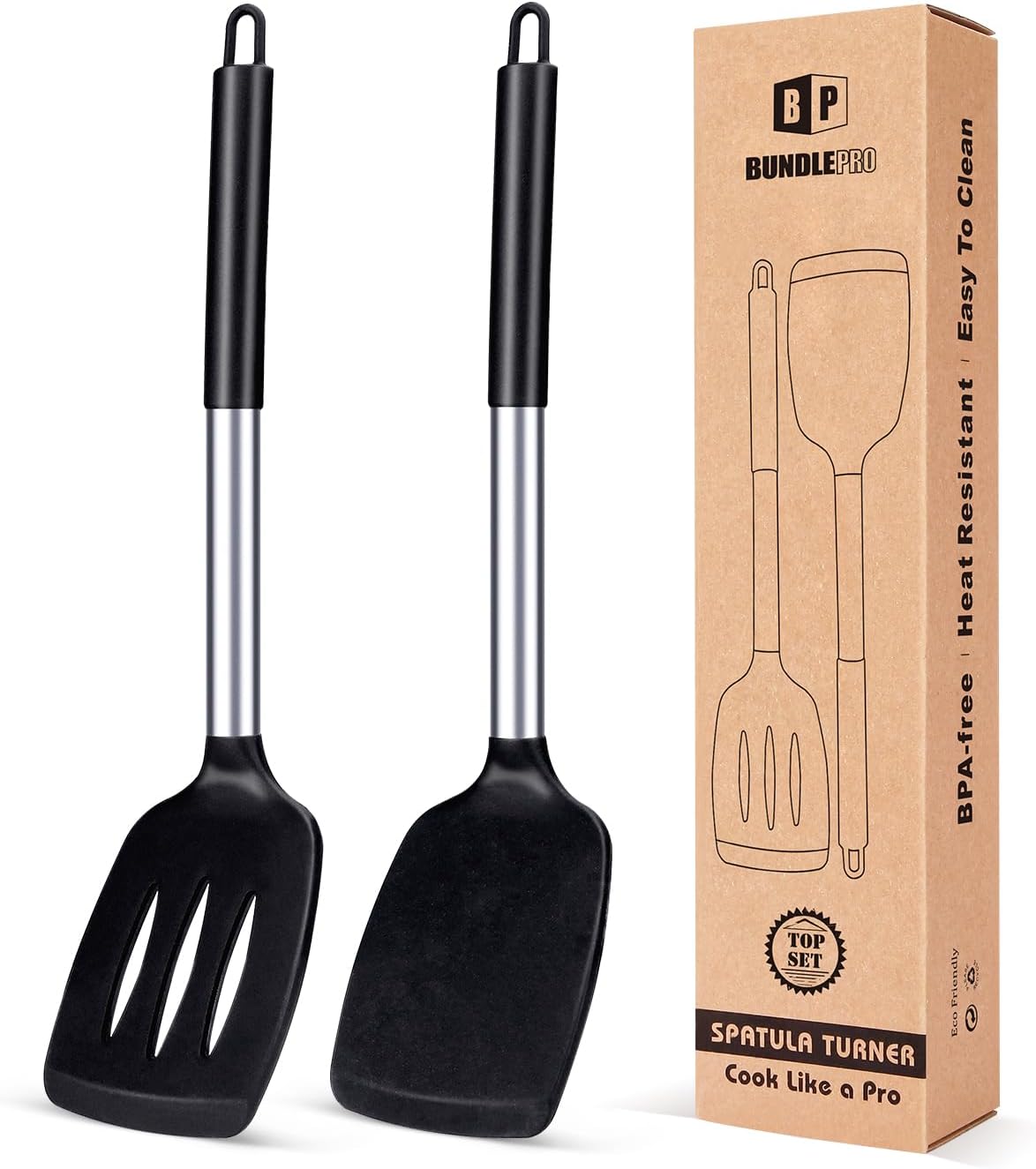 Pack of two Silicone Stable Turner, Non Stick Slotted Kitchen Spatulas, Excessive Warmth Resistant BPA Free Cooking Utensils, Excellent Cookware for Fish, Eggs, Pancakes(Black) Pack of two Silicone Stable Turner, Non Stick Slotted Kitchen Spatulas, Excessive Warmth Resistant BPA Free Cooking Utensils, Excellent Cookware for Fish, Eggs, Pancakes(Black)