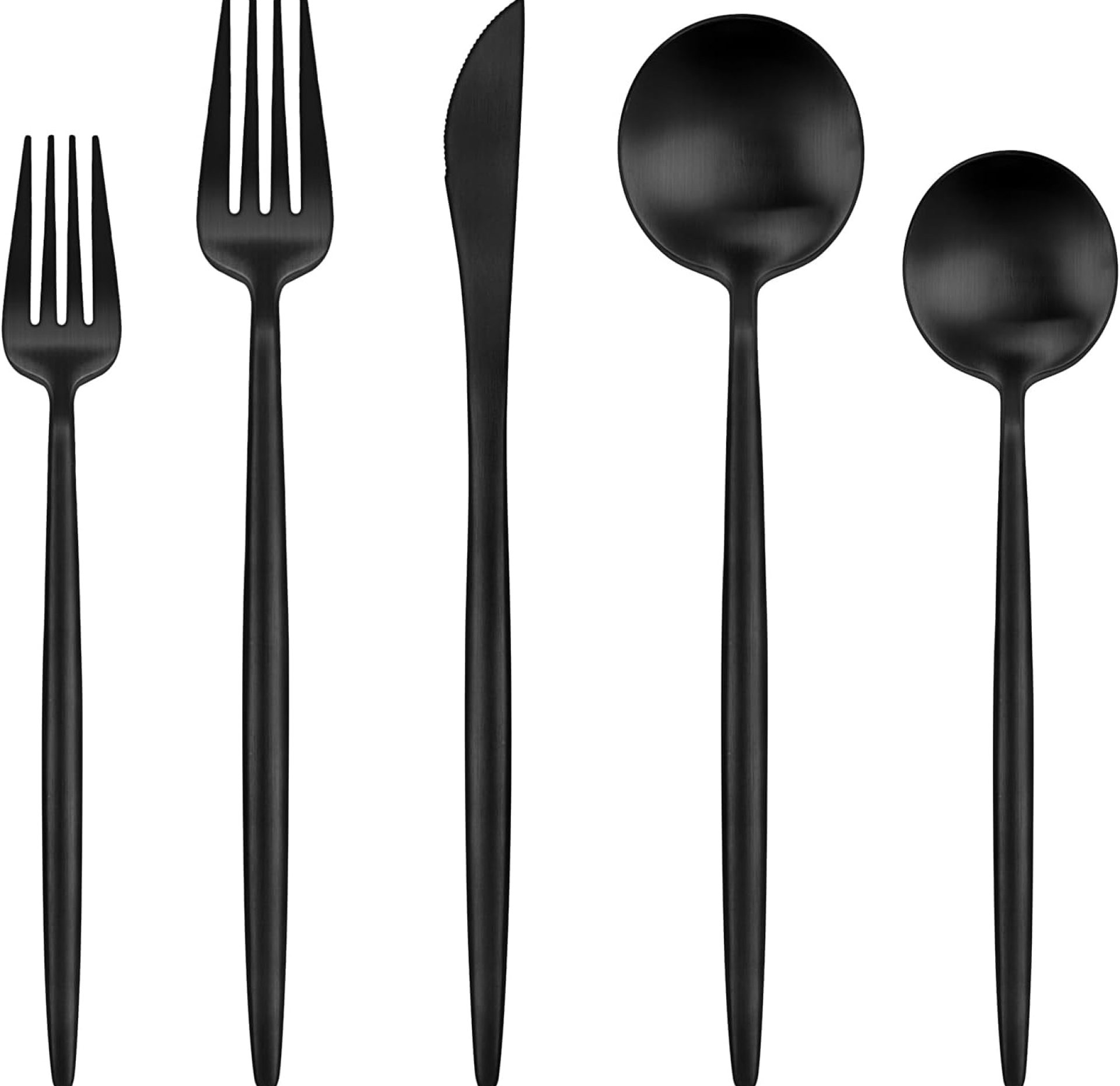 40-Piece Black Silverware Set for 8 Stainless Metal Flatware Set with Knives Forks and Spoons Utensil set, Satin End Tableware Cutlery Set, Dishwasher Secure 40-Piece Black Silverware Set for 8 Stainless Metal Flatware Set with Knives Forks and Spoons Utensil set, Satin End Tableware Cutlery Set, Dishwasher Secure