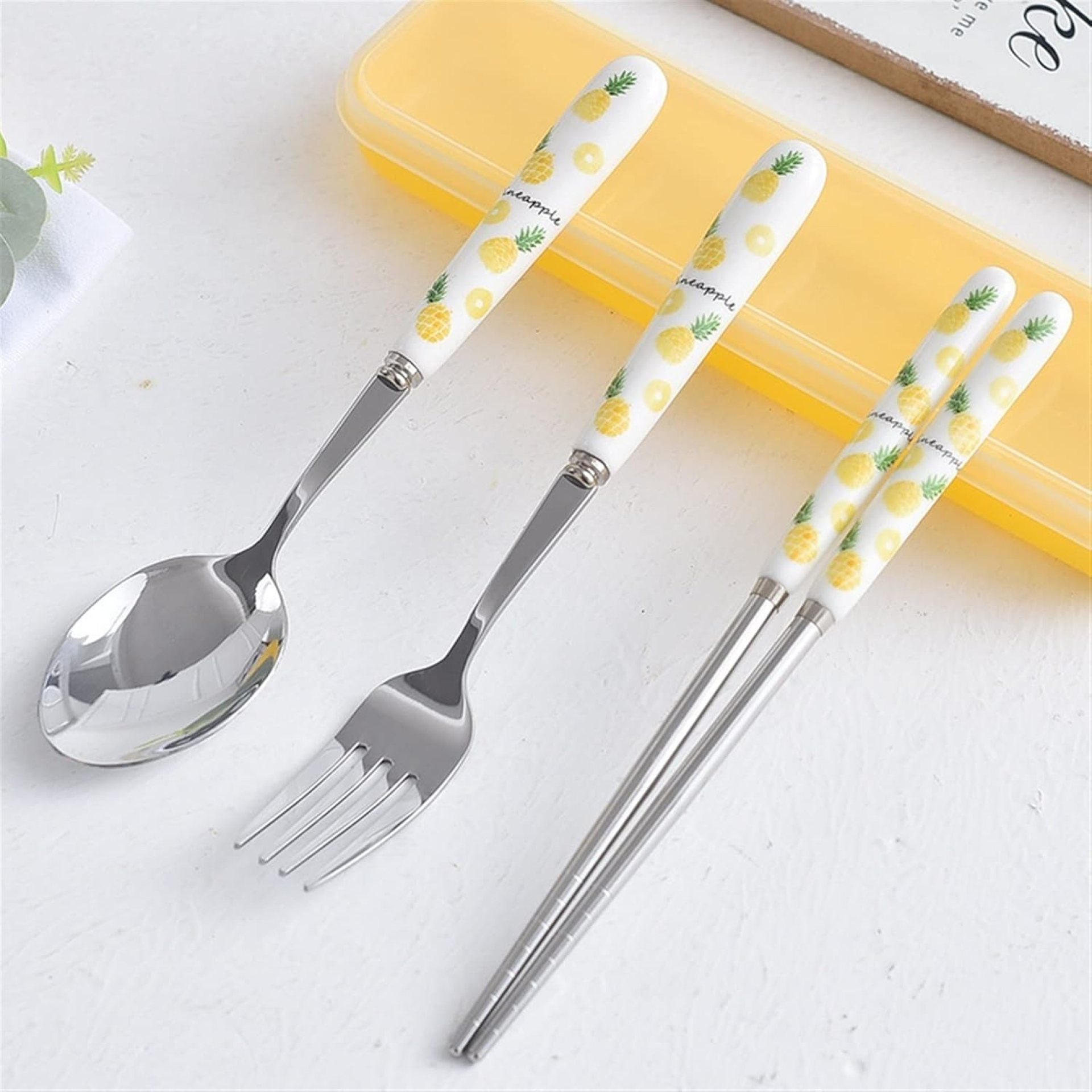Silverware Set, Ceramic Deal with Dinnerware Set Flatware Kitchen Equipment Tenting Journey Units Fork Spoon Moveable Cutlery Units with Case, Lemon Strawberry Watermelon Pineapple Fruit collection Silverware Set, Ceramic Deal with Dinnerware Set Flatware Kitchen Equipment Tenting Journey Units Fork Spoon Moveable Cutlery Units with Case, Lemon Strawberry Watermelon Pineapple Fruit collection