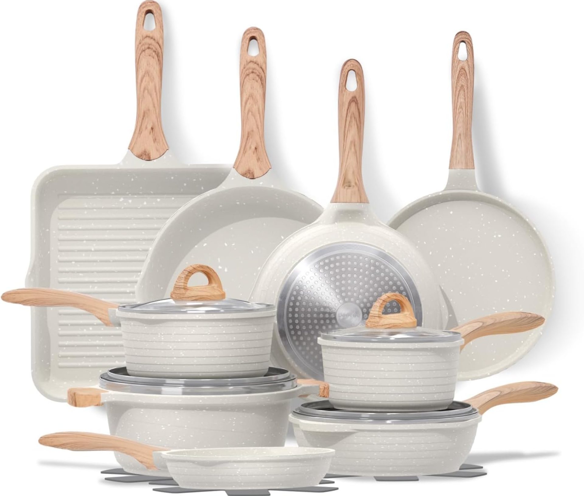 JEETEE 23pcs Pots and Pans Set Nonstick, White Granite Coating Cookware Units for Kitchen, w/Frying Pan, Saucepan, Sauté Pan, Griddle Pan, Crepe Pan, Induction Cooking Pots, PFOA Free JEETEE 23pcs Pots and Pans Set Nonstick, White Granite Coating Cookware Units for Kitchen, w/Frying Pan, Saucepan, Sauté Pan, Griddle Pan, Crepe Pan, Induction Cooking Pots, PFOA Free
