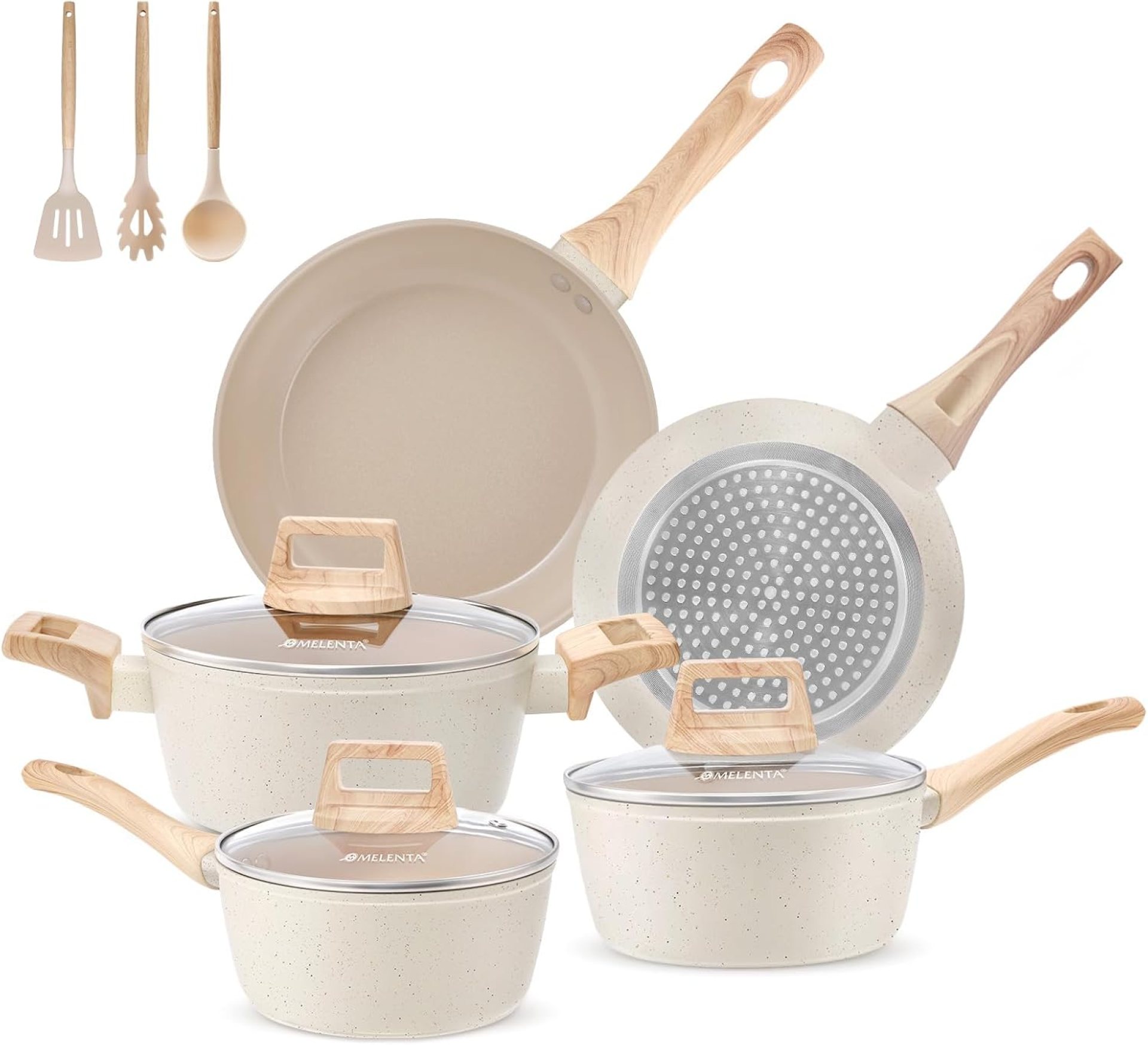 Pots and Pans Set Non Stick, 11pcs Ceramic Cookware Set, Non Poisonous Induction Kitchen Cookware Units, Nonstick Cooking Set with Keep Cool Deal with, 100% PFOA Free, Cream Pots and Pans Set Non Stick, 11pcs Ceramic Cookware Set, Non Poisonous Induction Kitchen Cookware Units, Nonstick Cooking Set with Keep Cool Deal with, 100% PFOA Free, Cream