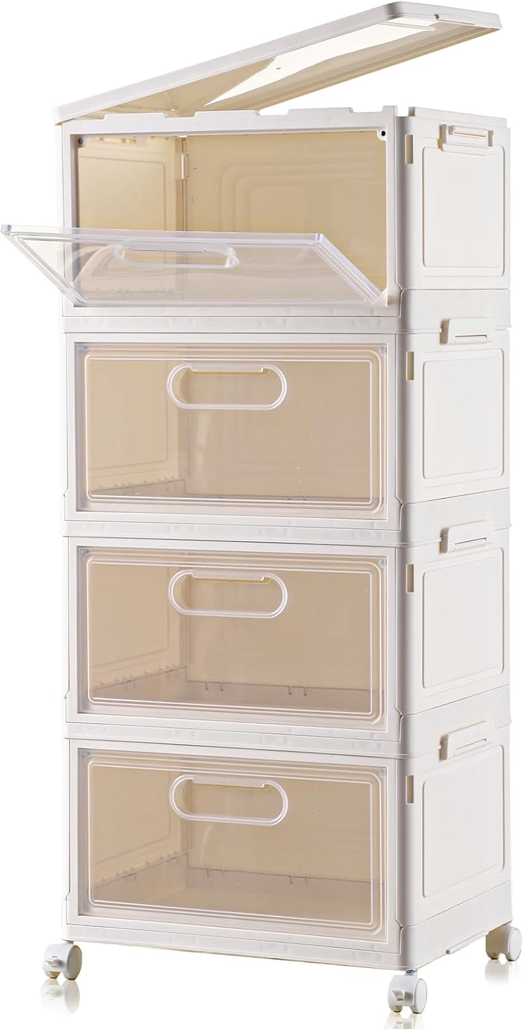 4 Tier Stackable Storage Bins, 23QT Storage Containers, Clear Plastic Storage Bins with Magnetic Doorways, Massive Collapsible storage field, Multifunctional Stackable Storage Drawers for House, Workplace 4 Tier Stackable Storage Bins, 23QT Storage Containers, Clear Plastic Storage Bins with Magnetic Doorways, Massive Collapsible storage field, Multifunctional Stackable Storage Drawers for House, Workplace