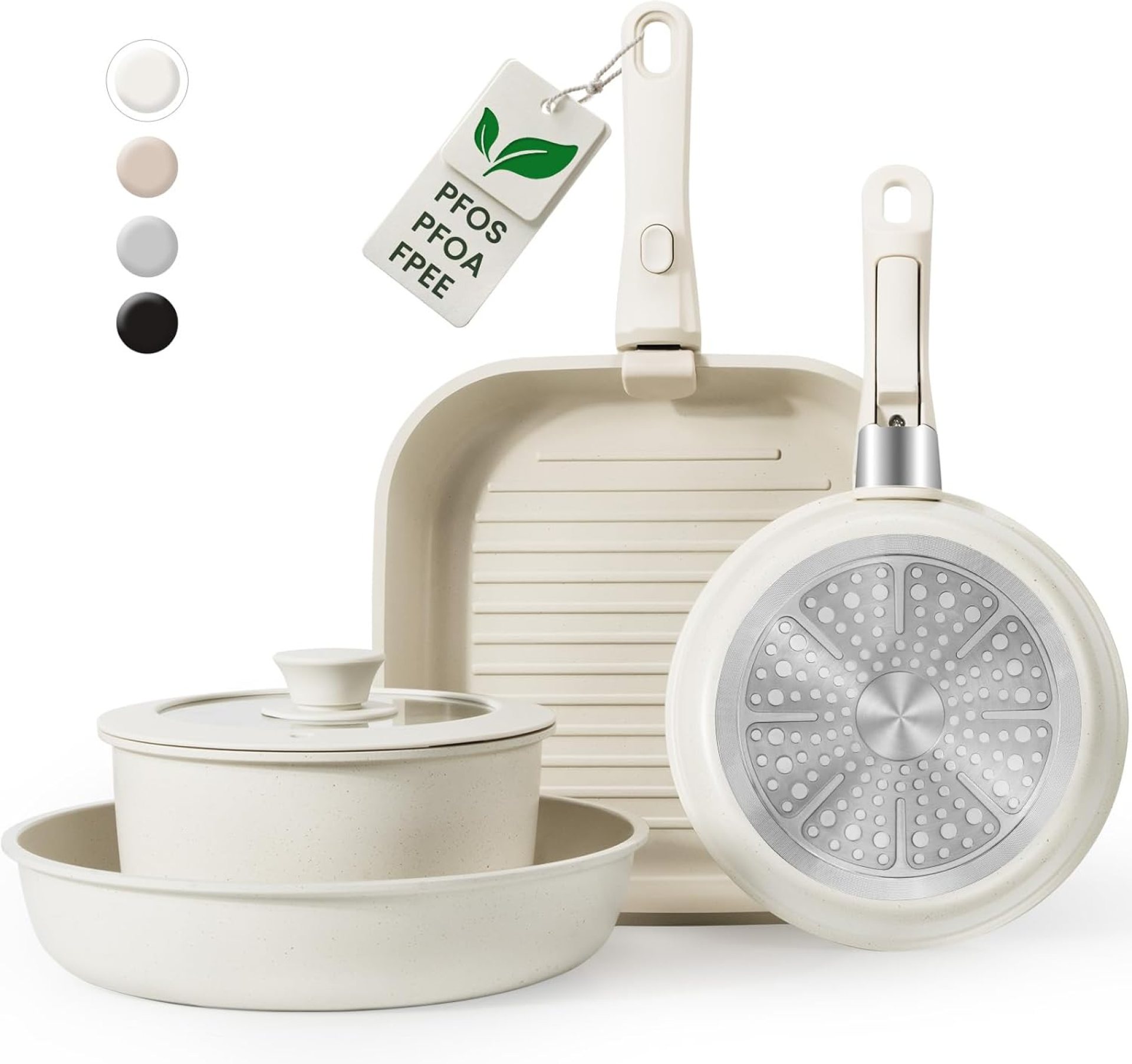 KIKCOIN Ceramic Pots and Pans Set Non Stick, 7 Pack Kitchen Cookware Units Detachabe Deal with, Non Poisonous RV Kitchen Cooking Set with Detachable Handles, Induction Dishwasher/Oven Secure, Ollas de Cocina KIKCOIN Ceramic Pots and Pans Set Non Stick, 7 Pack Kitchen Cookware Units Detachabe Deal with, Non Poisonous RV Kitchen Cooking Set with Detachable Handles, Induction Dishwasher/Oven Secure, Ollas de Cocina