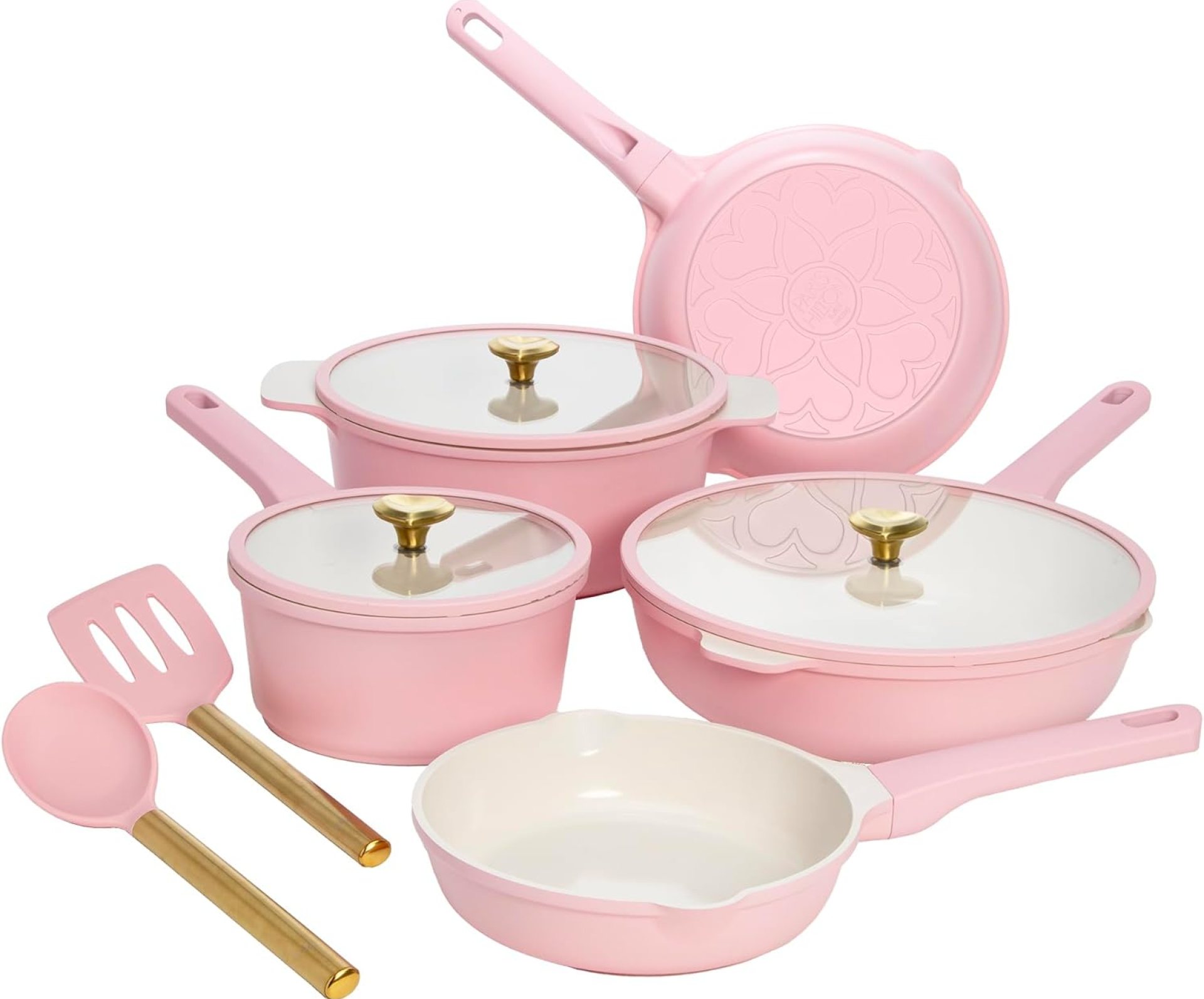 Paris Hilton Ceramic Nonstick Cookware Set, Solid Aluminum with Twin Layer Nonstick Coating, Gold Coronary heart Knobs, Keep-Cool Handles, Made with out PFAS, PFOA, PFOS & PTFE, Dishwasher Protected, 10-Piece, Pink Paris Hilton Ceramic Nonstick Cookware Set, Solid Aluminum with Twin Layer Nonstick Coating, Gold Coronary heart Knobs, Keep-Cool Handles, Made with out PFAS, PFOA, PFOS & PTFE, Dishwasher Protected, 10-Piece, Pink