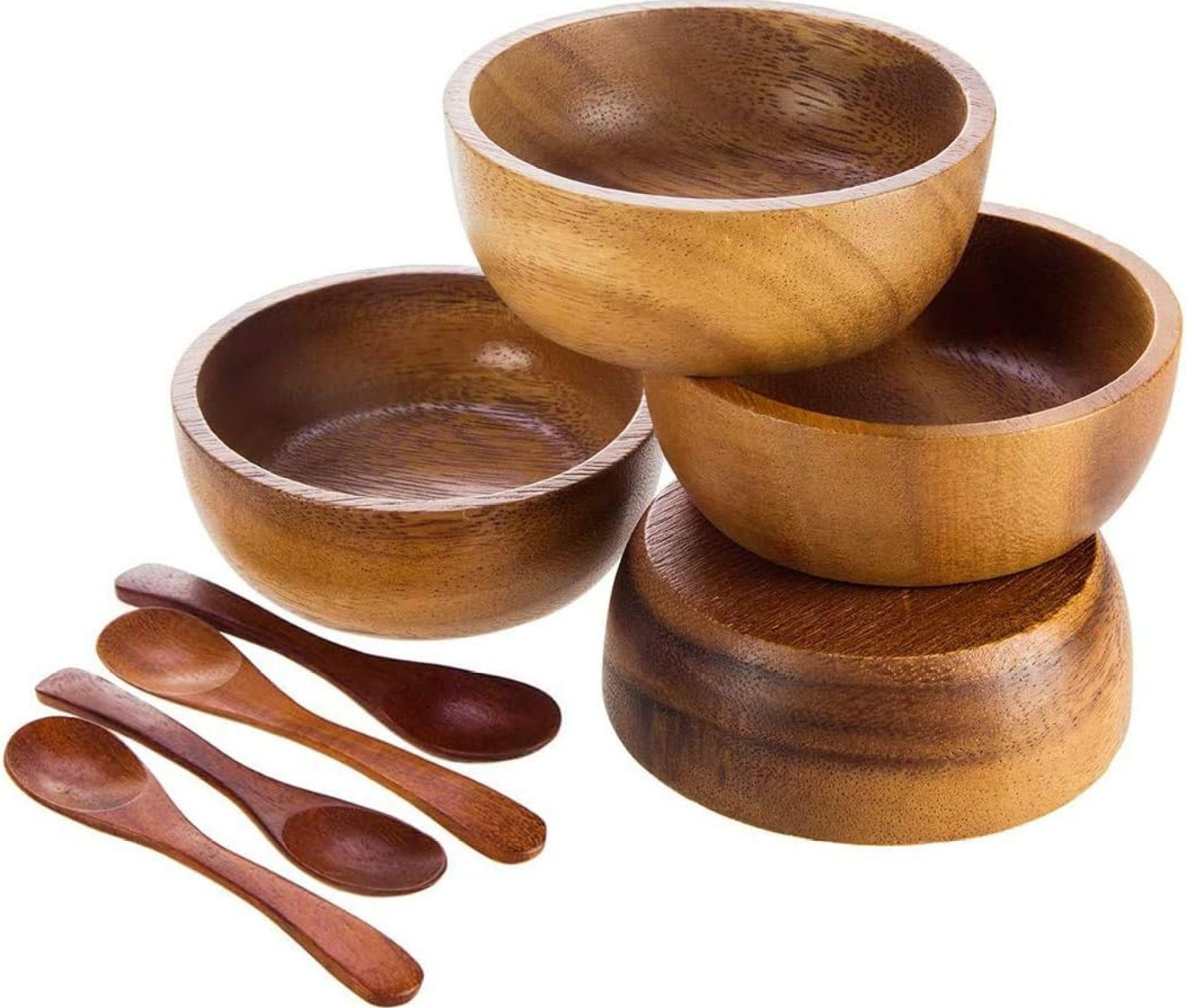 Small Spherical Wooden Bowls 4 Pcs 2¾” Diameter Stackable Acacia Wood Bowl Set with 4 spoons for serving salad salsa dip sauce snack rice pasta cereal fruit Decor Tableware Facet Dish Units Small Spherical Wooden Bowls 4 Pcs 2¾” Diameter Stackable Acacia Wood Bowl Set with 4 spoons for serving salad salsa dip sauce snack rice pasta cereal fruit Decor Tableware Facet Dish Units