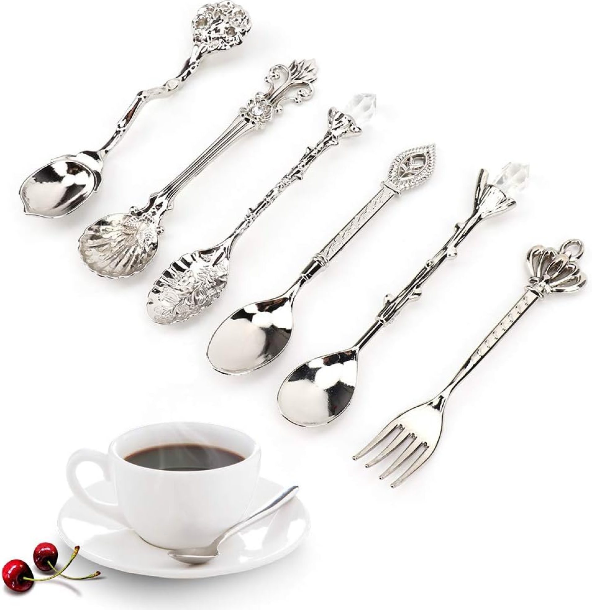 Spoons Fork Set, 6Pcs / Set Revolutionary Classic Retro Zinc Alloy Spoons Fork Set Dessert Espresso Tableware Spoons Cutlery Kitchen Accent for House Desk Ornament (silver (crown deal with)) Spoons Fork Set, 6Pcs / Set Revolutionary Classic Retro Zinc Alloy Spoons Fork Set Dessert Espresso Tableware Spoons Cutlery Kitchen Accent for House Desk Ornament (silver (crown deal with))