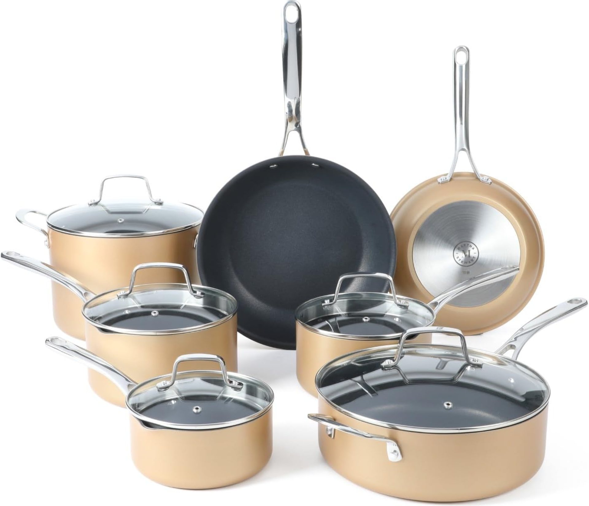 Martha Stewart 12 Piece Heavy Gauge Aluminum Laborious Anodized Premium Nonstick Cookware Set, Induction Secure, Copper w/Black Inside Martha Stewart 12 Piece Heavy Gauge Aluminum Laborious Anodized Premium Nonstick Cookware Set, Induction Secure, Copper w/Black Inside