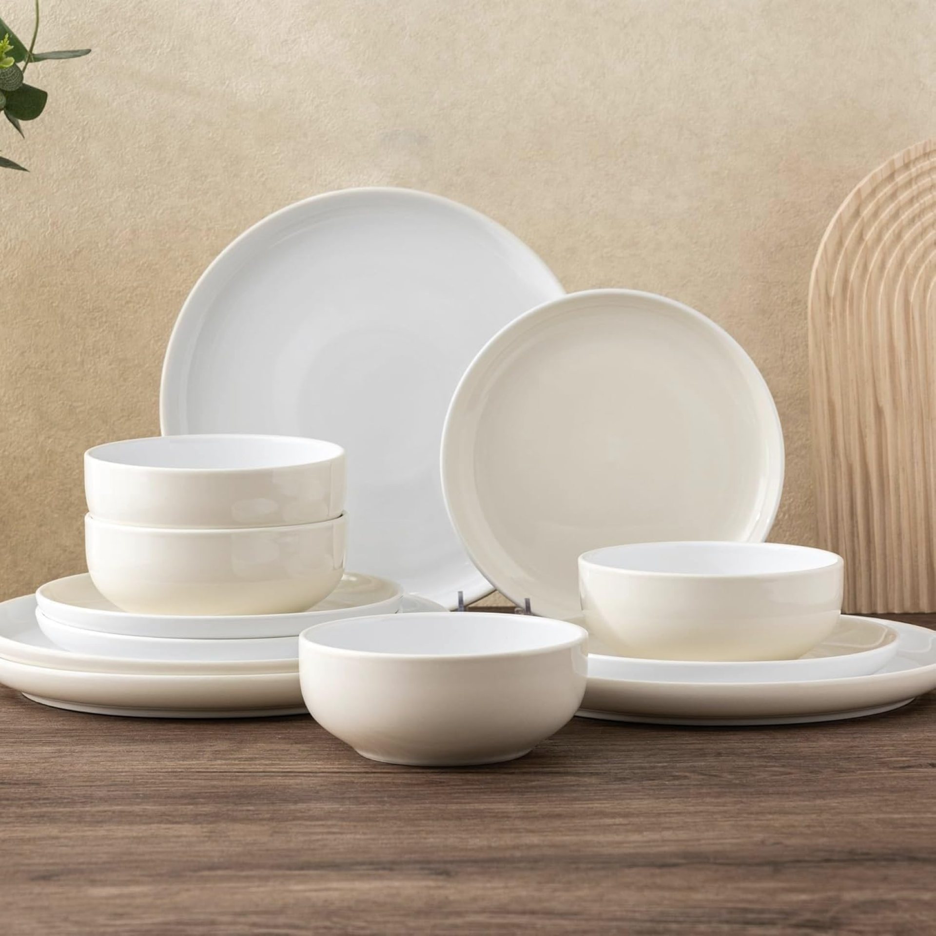 12 Items Ceramic Dinnerware Set, Fashionable White Dish Set for 4,Scratch Resistant Easy Plates and Bowls Units,Oven Protected,Microwave & Dishwasher 12 Items Ceramic Dinnerware Set, Fashionable White Dish Set for 4,Scratch Resistant Easy Plates and Bowls Units,Oven Protected,Microwave & Dishwasher
