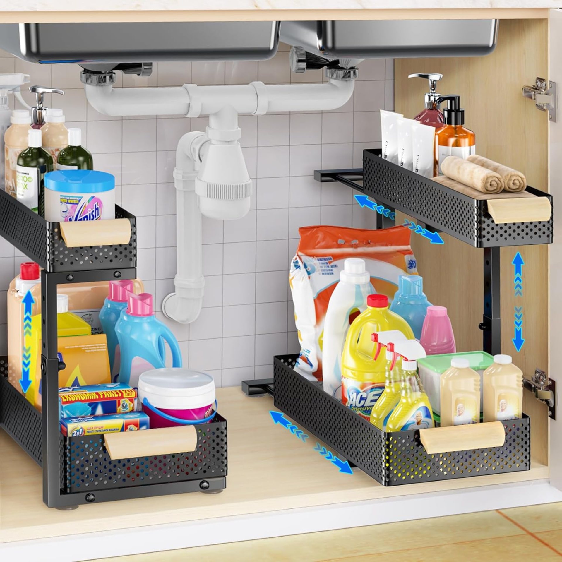 Beneath Sink Organizers and Storage,2 PACK 5 Top Adjustable Kitchen Cupboard Organizer,2 Tiers Pull Out Drawer Cabinets Metallic Slide Tray Organizer for Kitchen Rest room Beneath Sink Organizers and Storage,2 PACK 5 Top Adjustable Kitchen Cupboard Organizer,2 Tiers Pull Out Drawer Cabinets Metallic Slide Tray Organizer for Kitchen Rest room