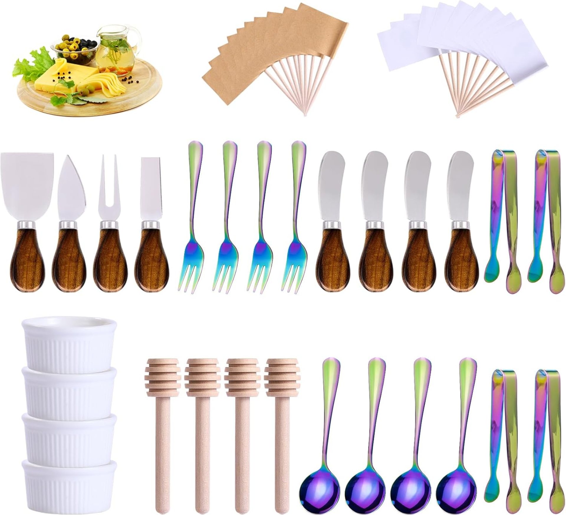 Charcuterie Boards Equipment(29 PCS) Cheese Spreaders for Charcuterie Board Mini Serving Spoon Fork Tongs Clean Toothpick Flags Bowl Charcuterie Boards Equipment(29 PCS) Cheese Spreaders for Charcuterie Board Mini Serving Spoon Fork Tongs Clean Toothpick Flags Bowl