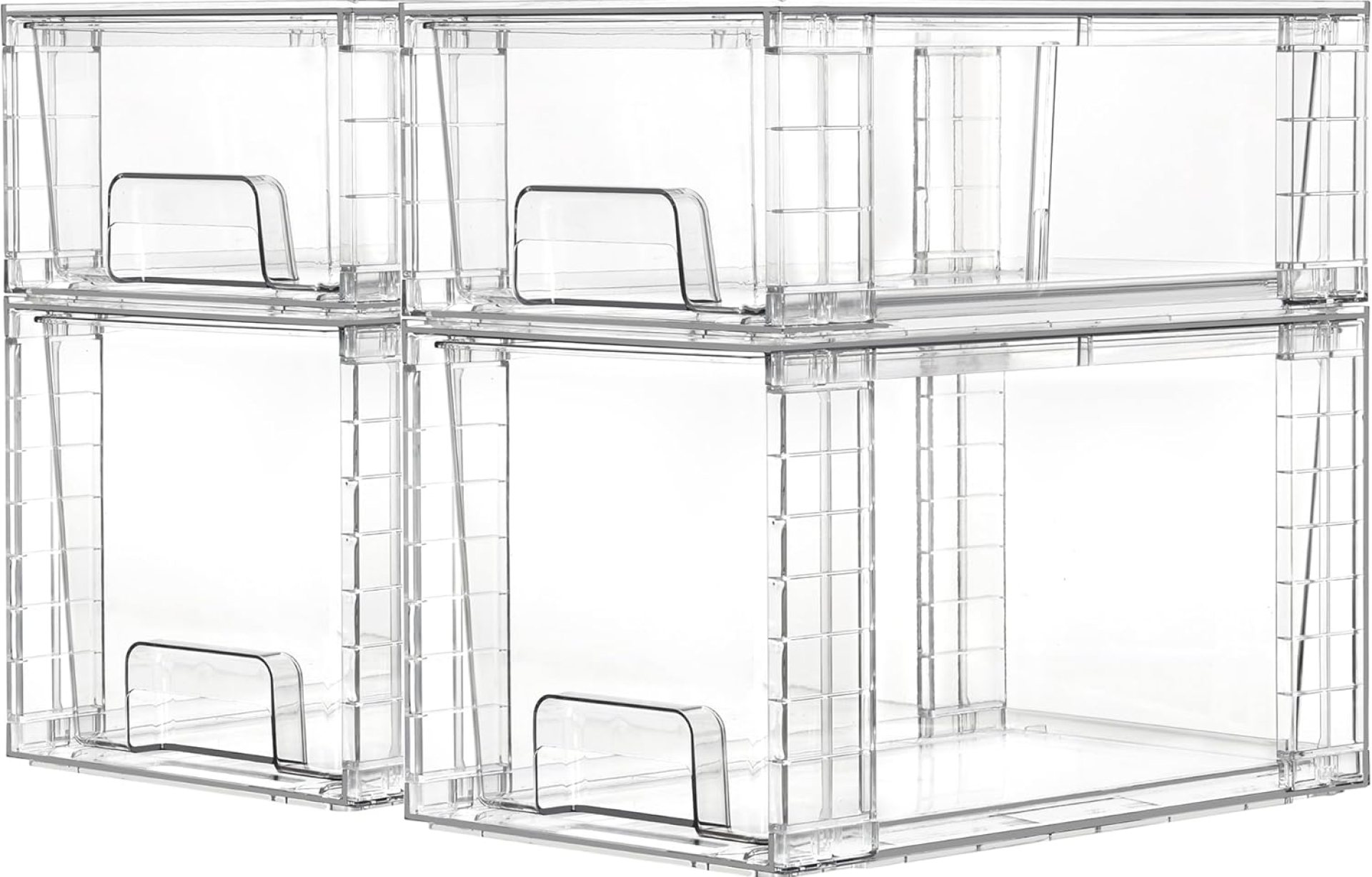Vtopmart 4 Pack Clear Stackable Storage Drawers,Simple to Assemble Rest room Organizers and Storage with handles,Plastic Drawers for Kitchen Pantry,Cupboard,Below Sink Group Vtopmart 4 Pack Clear Stackable Storage Drawers,Simple to Assemble Rest room Organizers and Storage with handles,Plastic Drawers for Kitchen Pantry,Cupboard,Below Sink Group