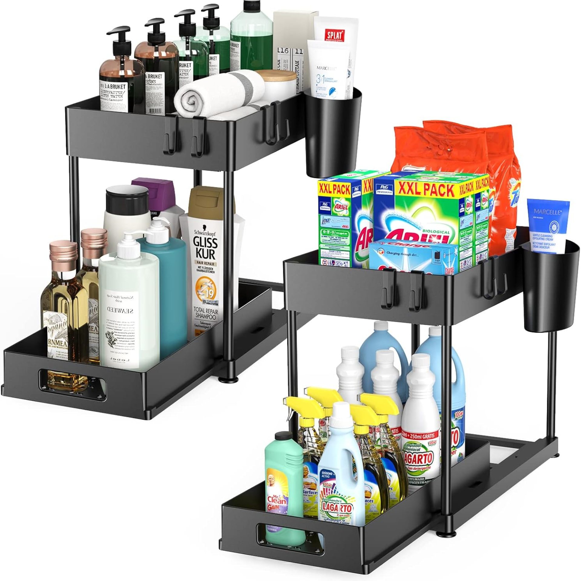 Beneath Sink Organizers and Storage, 2 Pack Giant Capability Heavy Load Pull-out Beneath Sink Cabinets with Sliding Drawer for Kitchen and Rest room, Black, 12 x 8.7 x 15.7 inch Beneath Sink Organizers and Storage, 2 Pack Giant Capability Heavy Load Pull-out Beneath Sink Cabinets with Sliding Drawer for Kitchen and Rest room, Black, 12 x 8.7 x 15.7 inch